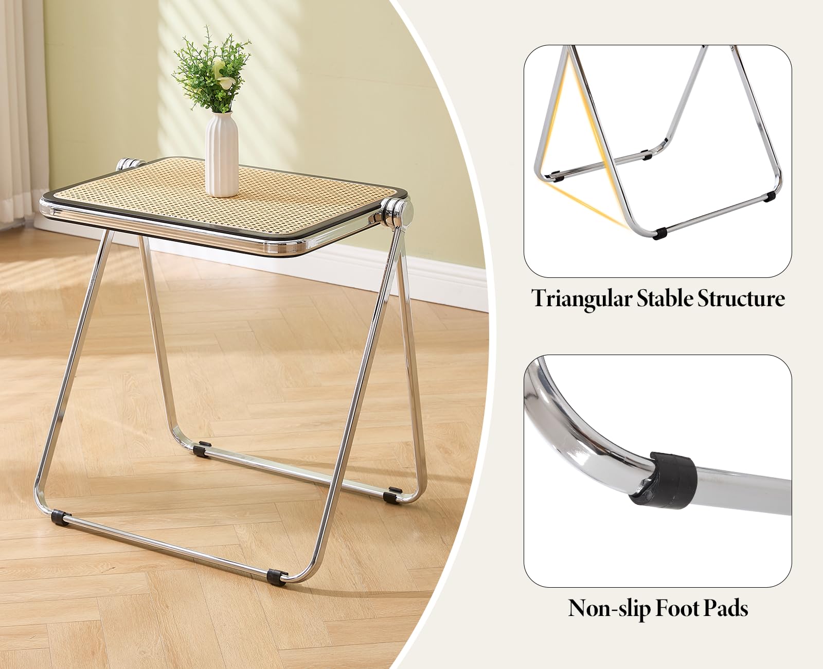 chairus Ensemble Table et Chaises Pliantes en Rotin de Salon, Table Basse et Chaise pour Salle à Manger avec Pieds en Métal, Beige