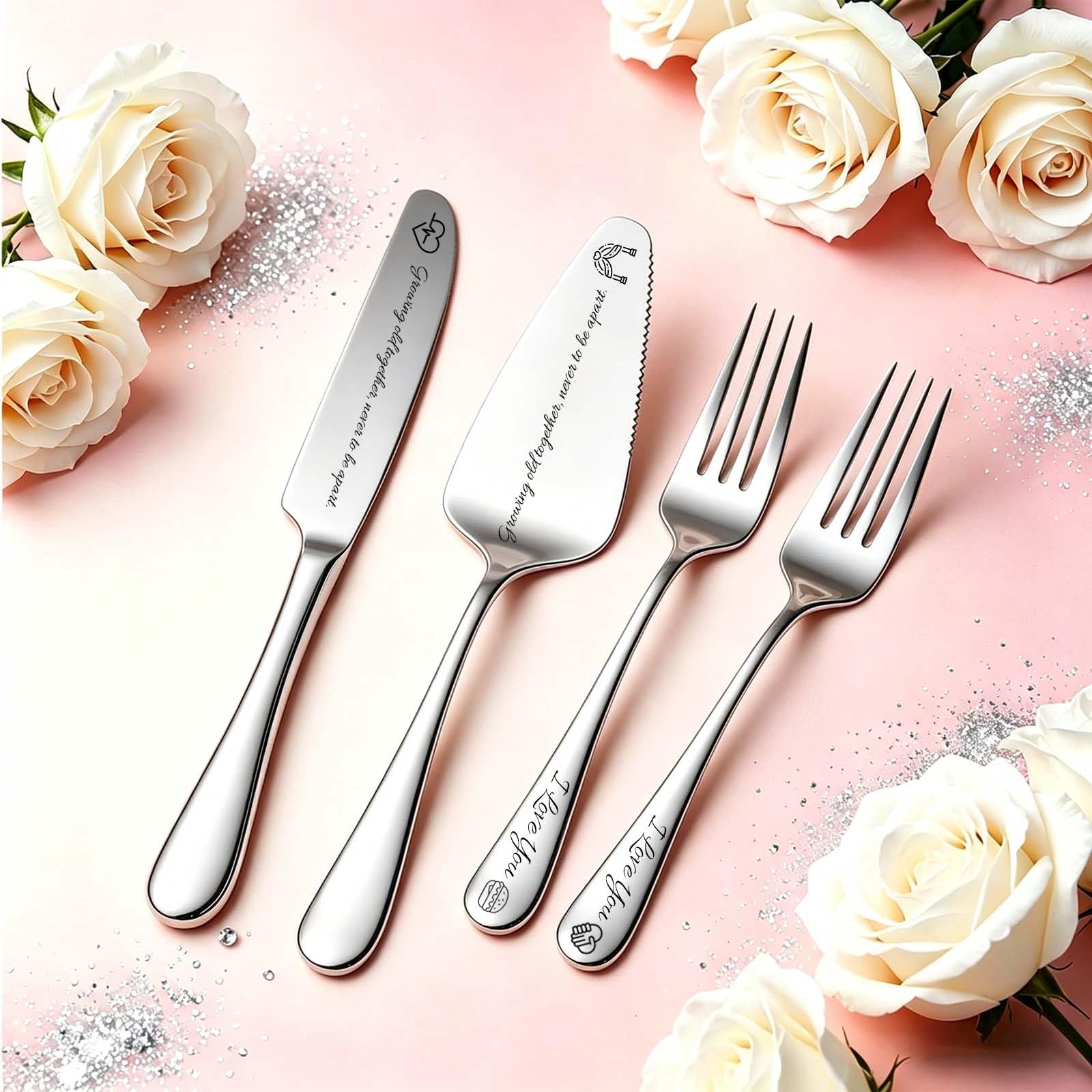 RSQGT Personalised Wedding Cake Knife and Server Set, Custom Engraved Stainless Steel Cutter Slice, Practical Present for Bride and Groom (Silver Cake Knife)