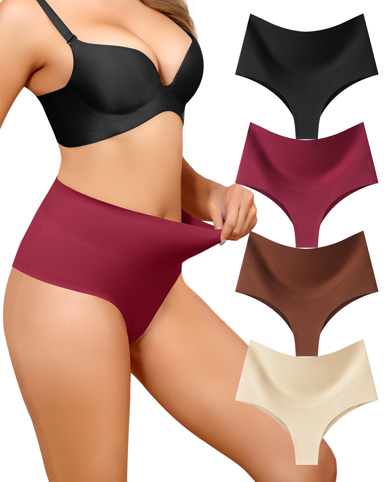 LEVAO 4-Pack Women Tummy Control Thong High Waist smooth Underwear