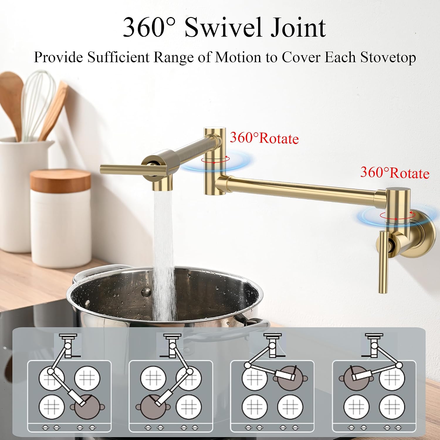 Faucets with Wall Mount Double Joint Swing Arms - Leak Free Design with High-Flow Aerators - Retractable & Folding for Space Saving