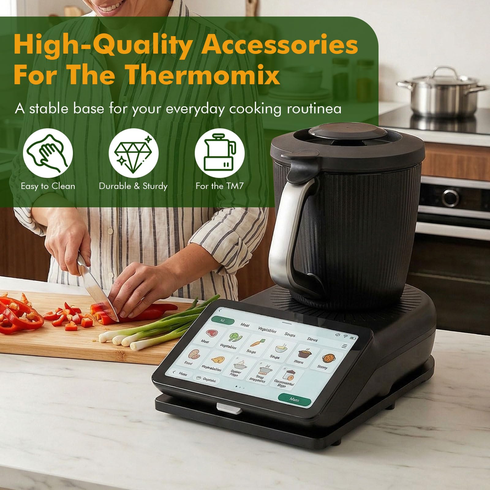 Tavola scorrevole per Bimby TM7, Tavola per Bimby con Rotelle, Base scorrevole per Thermomix TM7, con ruote e piedini in gomma antiscivolo, Accessori TM7 di alta qualità