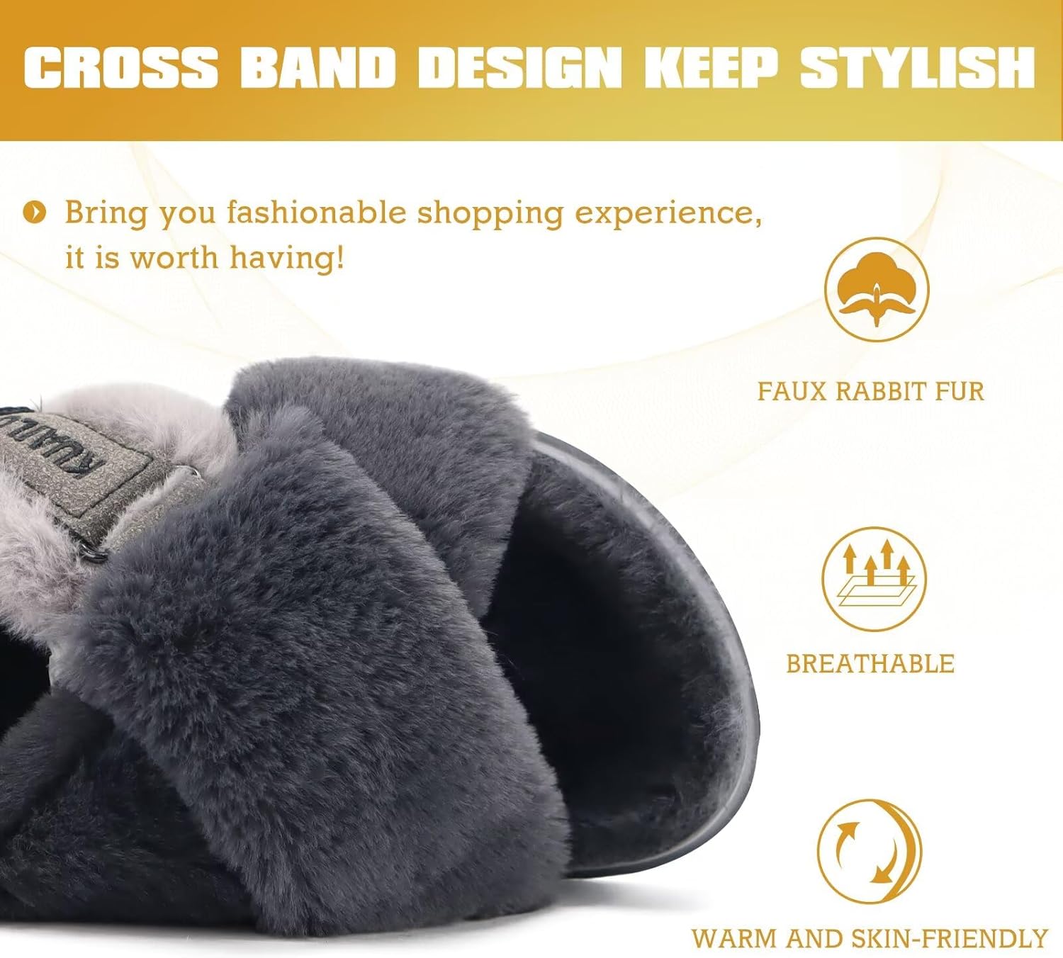 KuaiLu Womens Fuzzy Criss Cross Band Platform Slippers Arch Support Furry Faux Fur Ladies Open Toe Cozy Soft Plush Fleece Comfy House Shoes Sandals - Image 7
