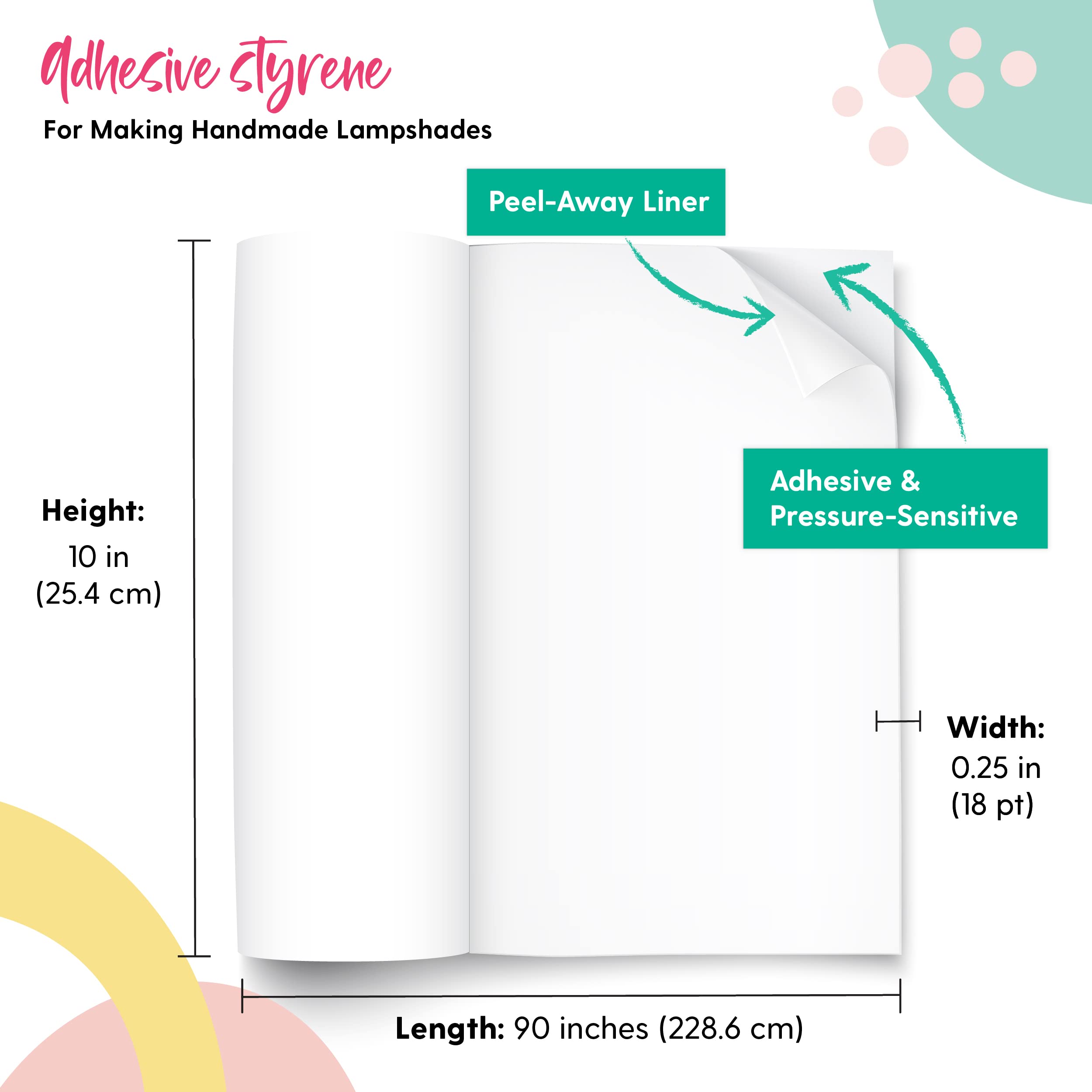 Feuille de styrène adhésive sensible à la pression pour la fabrication d'abat-jours – Longueur prédécoupée – 25,4 cm de haut x 228,6 cm de large – Matériau de doublure pour abat-jours
