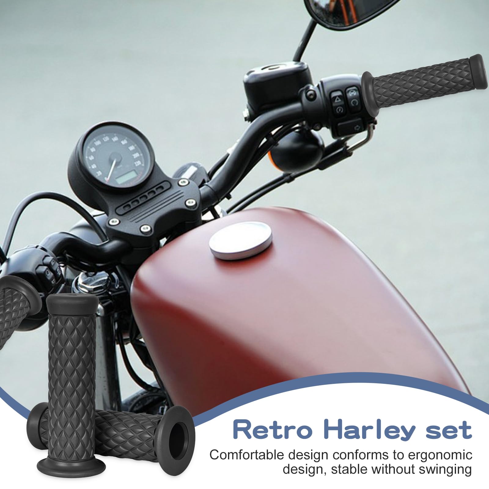Manopole Moto Retrò In Gomma Antiscivolo - Universal Fit 22mm Per Scooter, Quad E Cruiser - Foto 2