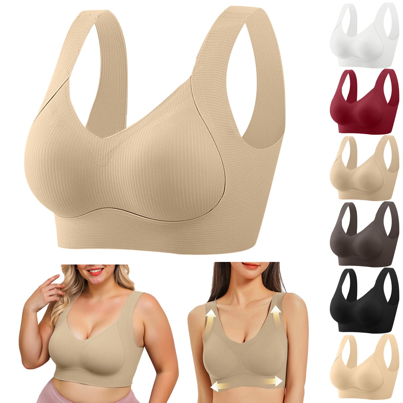 3er Pack Damen BH ohne Bügel Push Up Große Größen Nahtloser Entlastungs-Bustier Breite Träger Bequemer Soft Bralette Anti-Sagging Minimizer Bra Komfortabler Stützhalt für Alltag