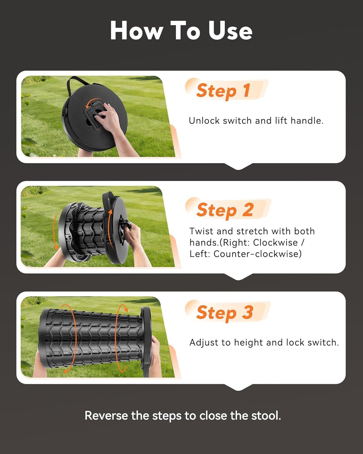 2026 Upgraded Collapsible Stool Extra Large Sturdy Portable Seat Telescoping Folding Chair for Camping Travel - XXL