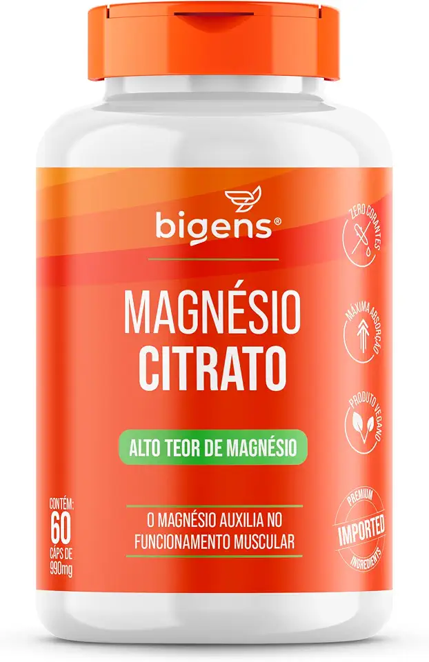 Magnésio Citrato, 260mg de Magnésio Elementar, 60 Cápsulas, Bigens