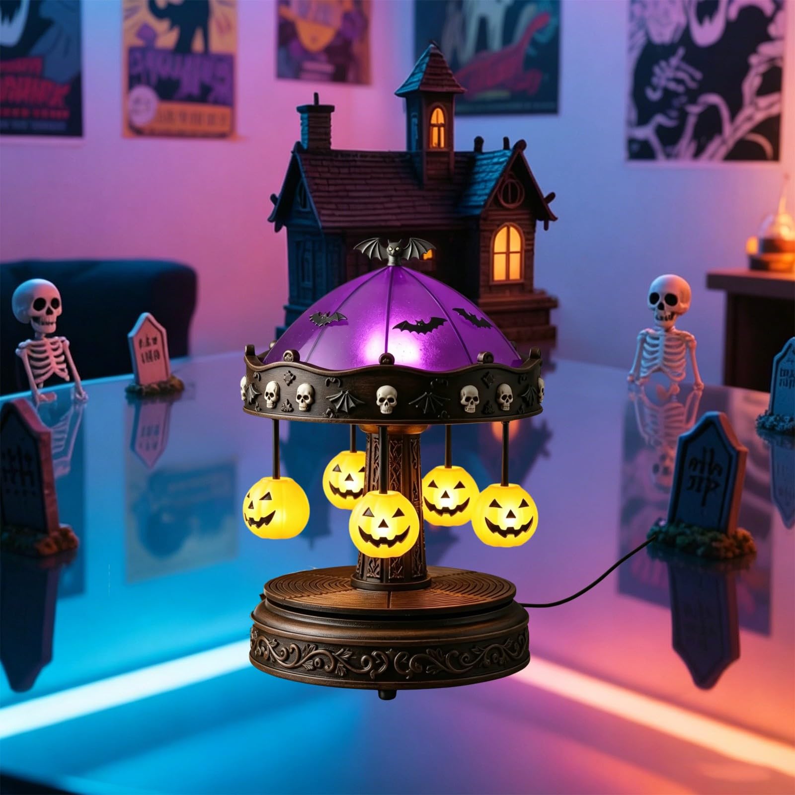 2026 - Lampada notturna decorativa per Halloween, per feste a tema, illuminazione a LED, lampada da tavolo decorativa in resina, accessorio per la casa spaventoso, luce suggestiva per camera da letto