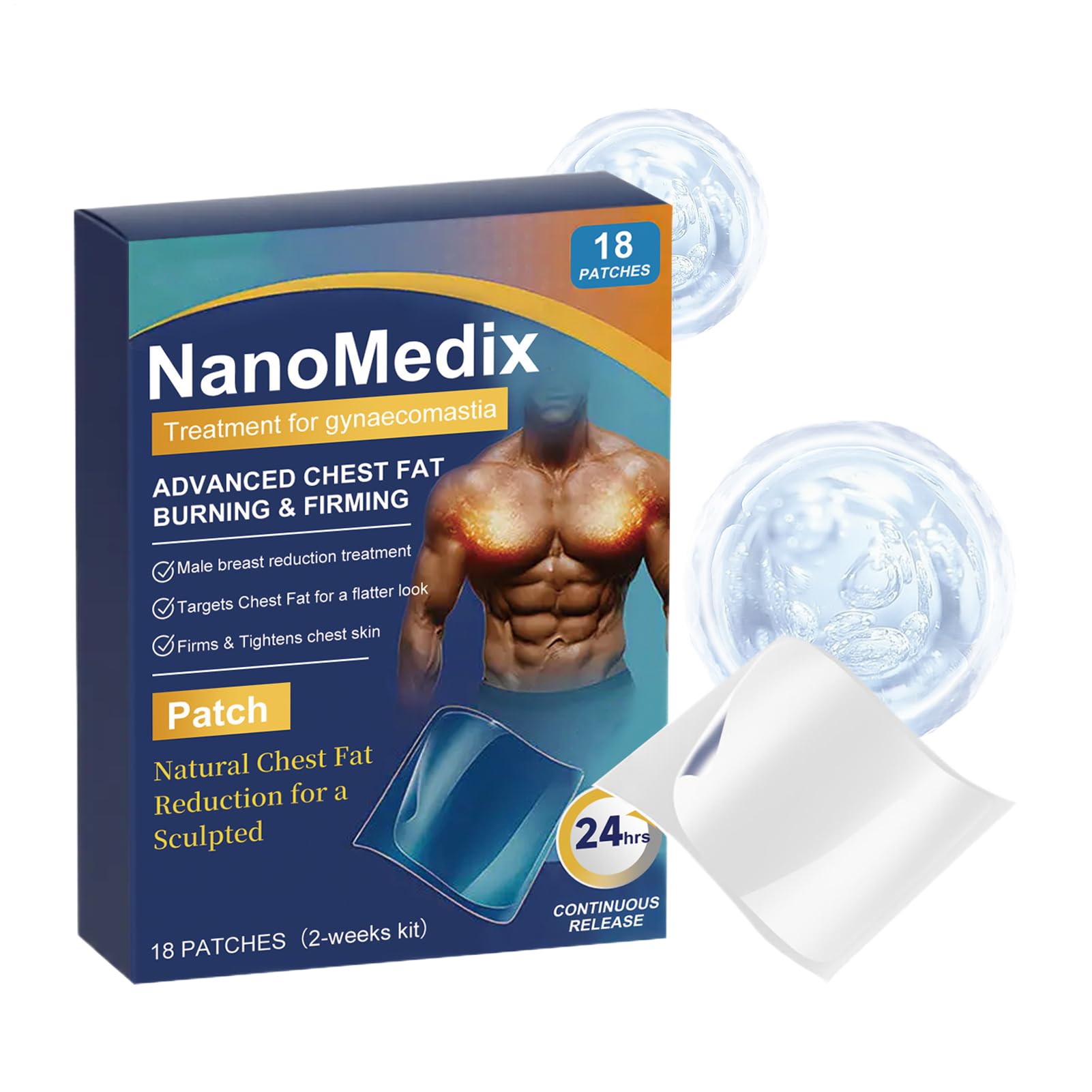 Male Breast Patch - 18 Pieces Chest Tightening, Body Shaping Patches | Body Sculpting Patch for Men, Breast Reduction, Post-Workout Care, Home Fitness