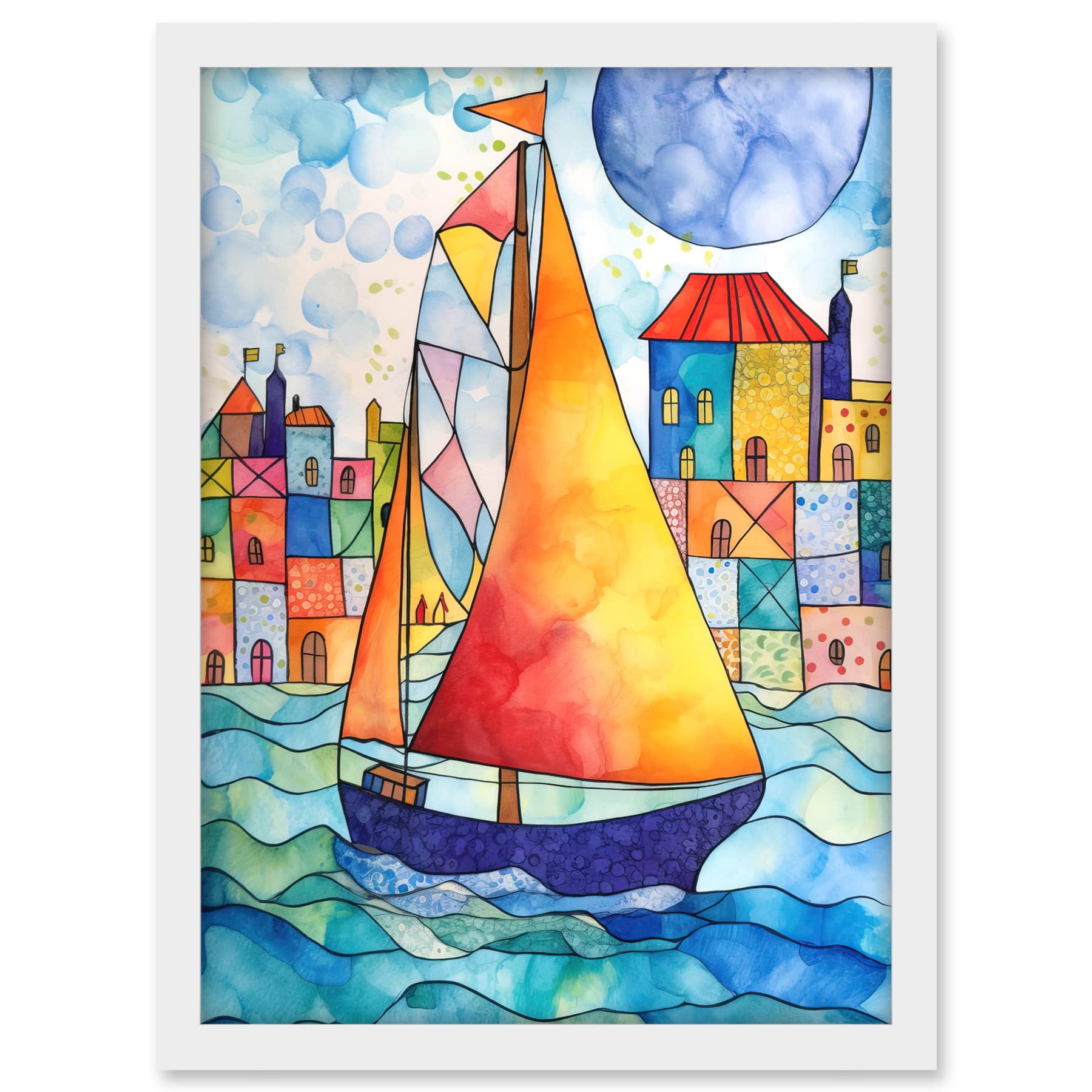 Artery8 Sailboat By Harbour Folk Art Artwork Framed A3 Wall Art Print