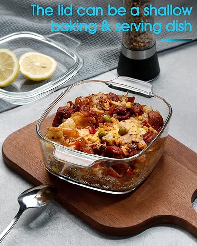 Miniatura 6 de NUTRIUPS Plato de cazuela de vidrio cuadrado de 1L con tapa, mini utensilios de cocina de cazuela de vidrio para horno