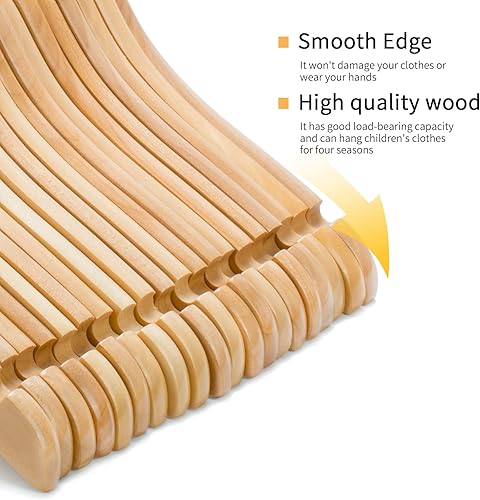 Miniatura 3 de Nature Smile Perchas de madera de 14 pulgadas para jóvenes preadolescentes con gancho antioxidante (paquete de 20 unidades, color natural)