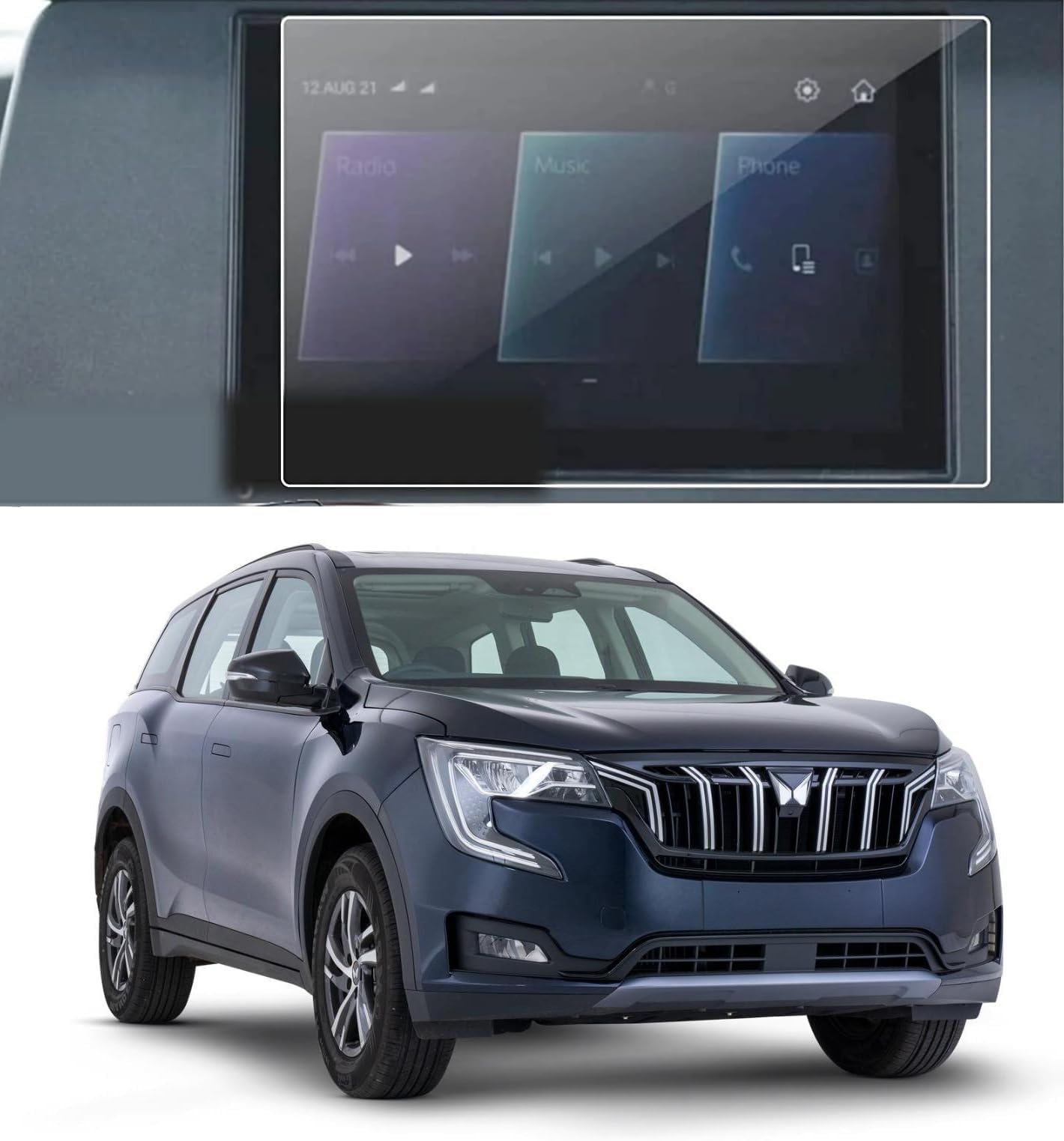 Safety Accessories Company Fiited Car's Navigation Infotainment System Screen Guard Compatible with Mahindra XUV700 MX Petrol MT (ESP) 2022 (8 inch) Clear Glossy (1: Piece)