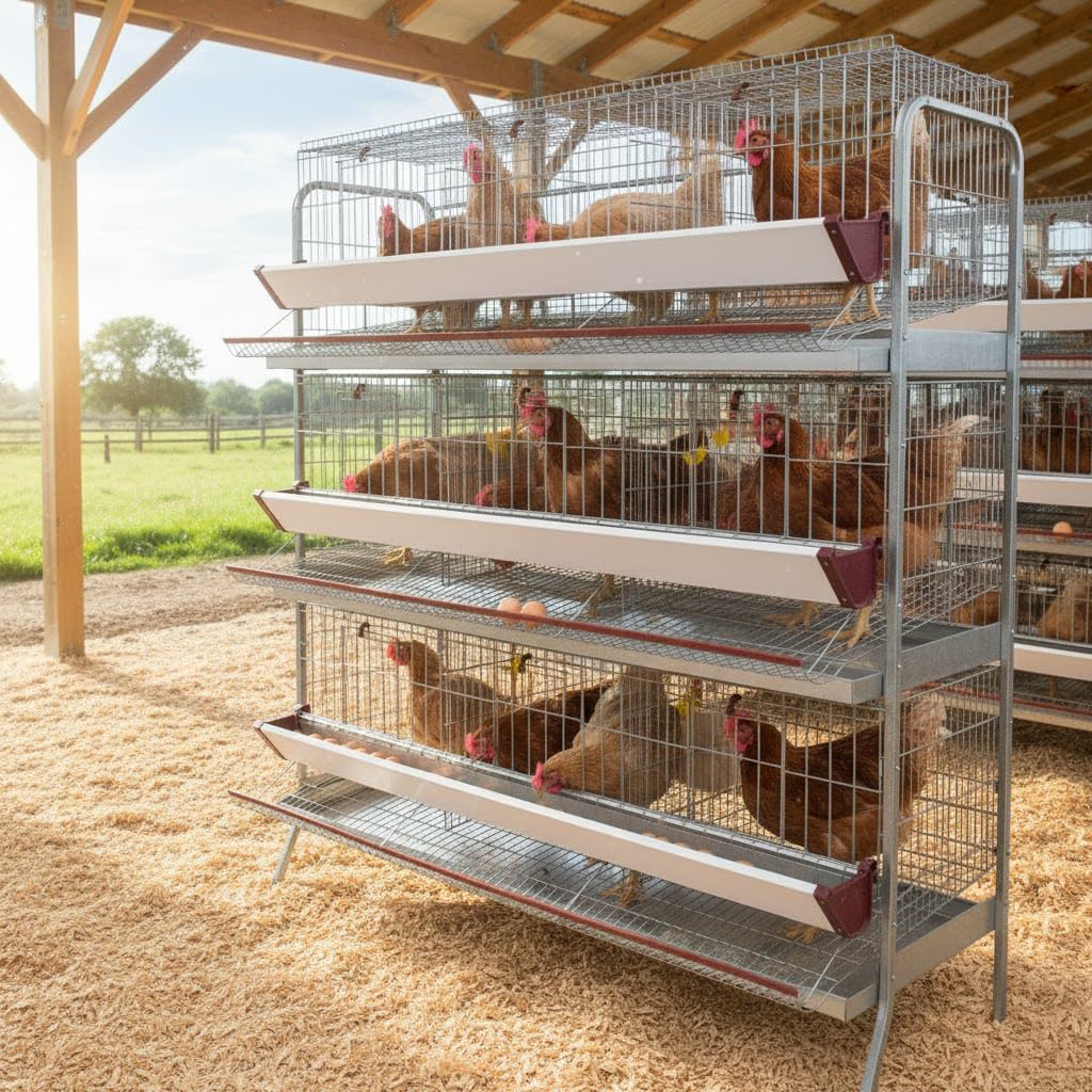 Suinga - Batteria GALLINAS PONTORI 9 reparti. Capacità 45 galline. Dimensioni: 154 x 70 x 185 cm. Include: protezione anti-spreco. Mangiatoia realizzata in lamiera laccata.