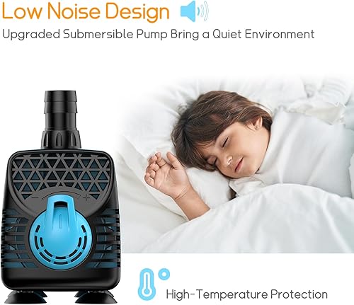 Miniatura 5 de POPOSOAP Bombas de agua para acuario de 280 GPH, bomba de fuente de elevación de 6.5 pies ajustable, bomba de agua sumergible ultra silenciosa de 20