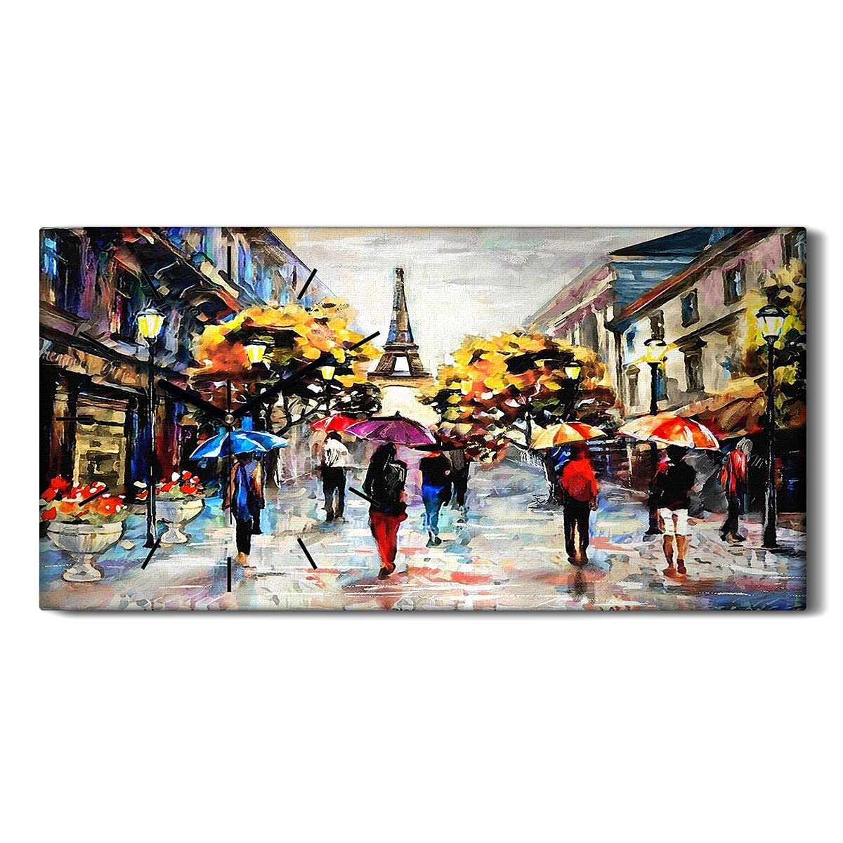 Horloge sur Toile Salon Décoration Art Mural Moderne Image Paris Eiffel Tableau Silencieux 60x30
