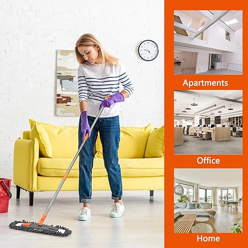 Miniatura 3 de Trapeadores multifunción con 3 almohadillas lavables (chenilla, paño de felpa, microfibra) y mango ajustable de acero inoxidable, trapeador de polvo