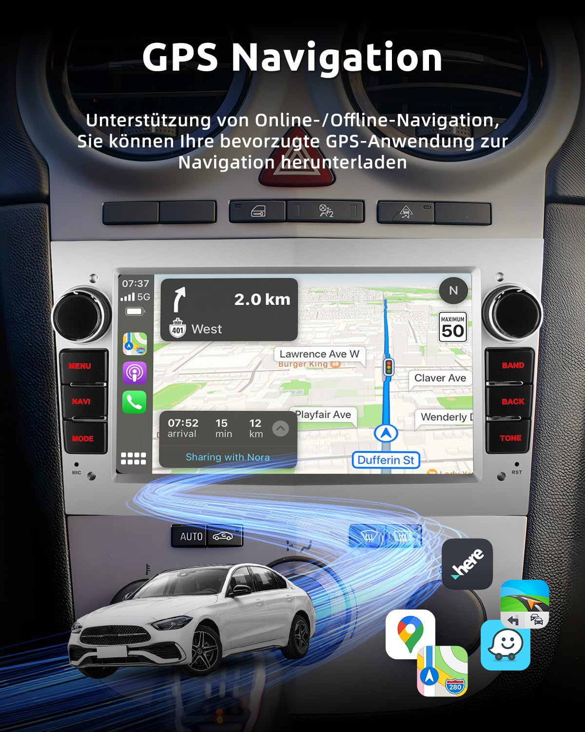 ESSGOO 4+64G Wireless Autoradio Android 15 mit Carplay und Android Auto Für Opel Astra H Corsa C/D Vectra C Zafira 7 Zoll IPS Touchscreen Bluetooth FM RDS GPS Silber Mikrofon
