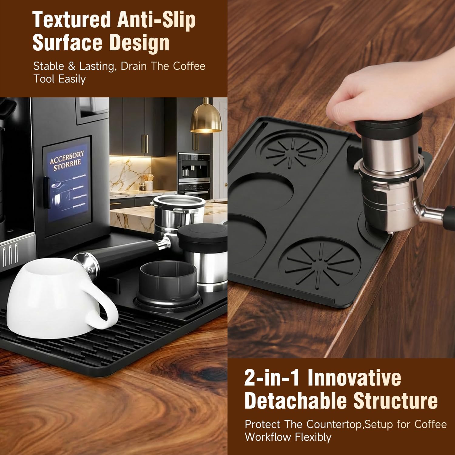 3PCS Silicone Coffee Mat Set for Ninja Luxe Cafe ES601 ES701, Protective Top Mat+Coffee Bar Mat+Espresso Tamping Mat, Anti-Vibration Waterproof Heat Resistant Countertop Accessories