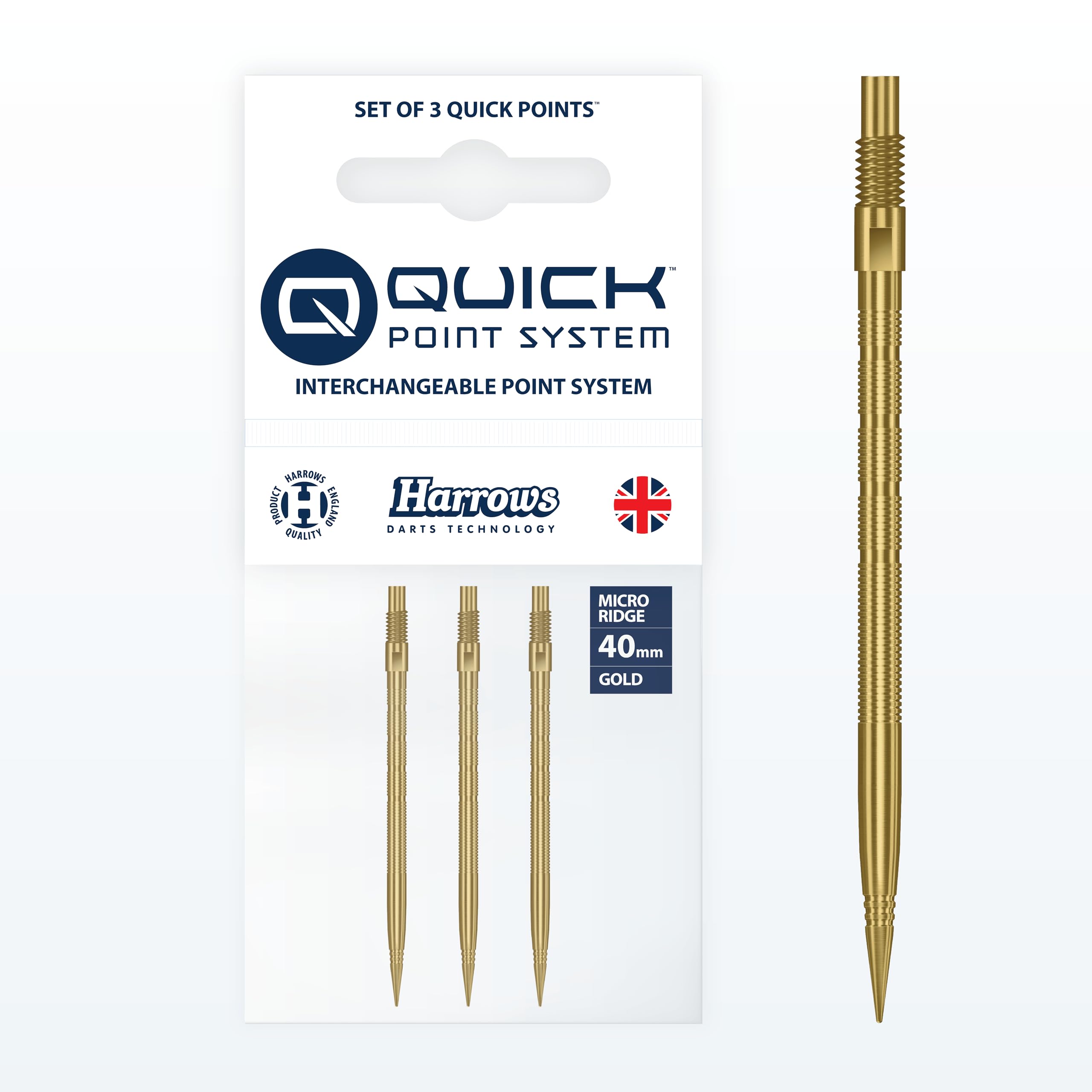 Harrows Micro Grip Quick Points – Precision CNC-Milled Dart Points with Enhanced Finger Grip & No-Break Design – Fast Swap Quick Point System (40mm, Gold)