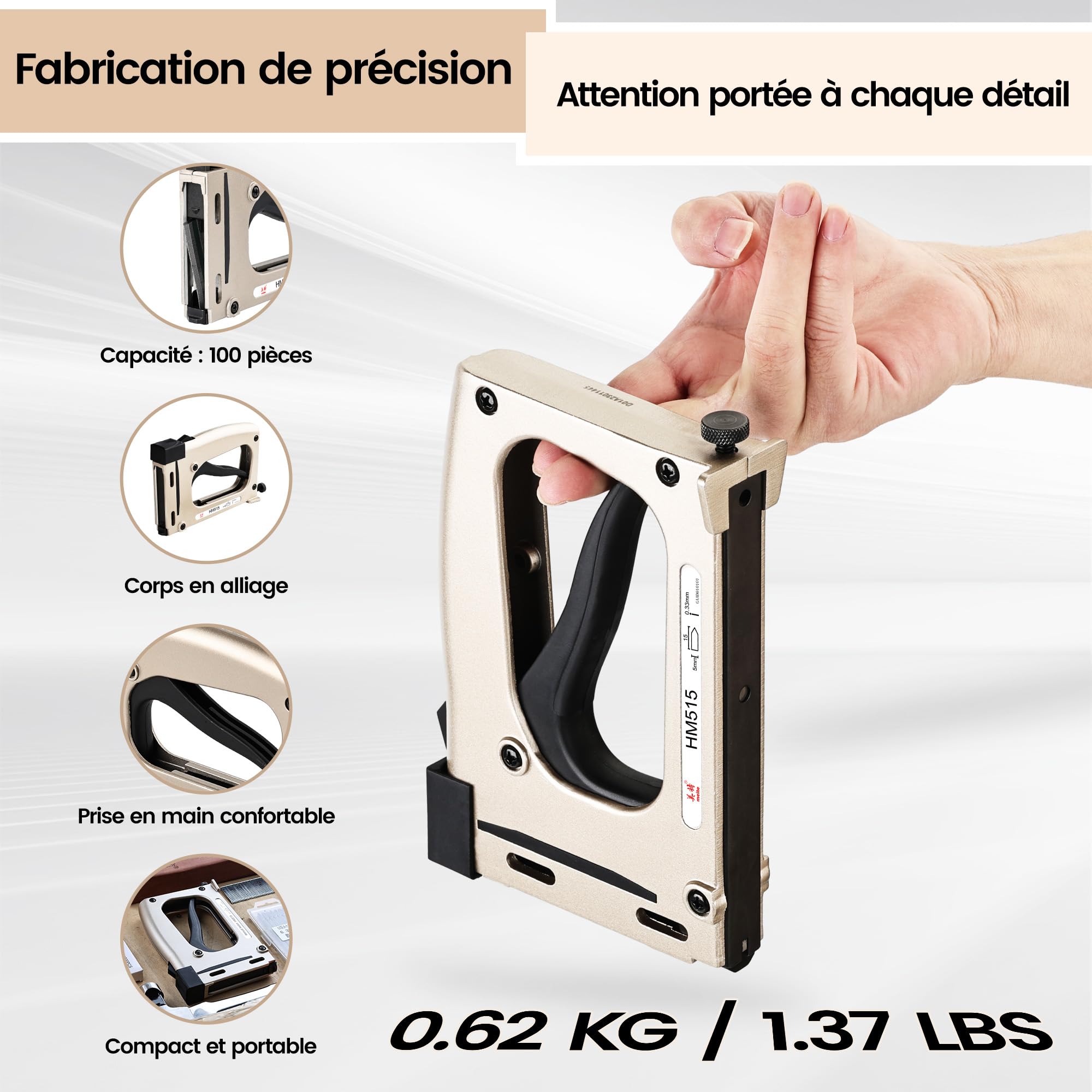 meite Pilote de Point Manuel HM515 Avec 1 000 Pointes Flexibles, Pousse-Pointes Outil de cadrage pour DIY Et Loisirs Créatifs, Cloueuse à Pointes d’encadrement Agrafeuse pour Cadres Photo
