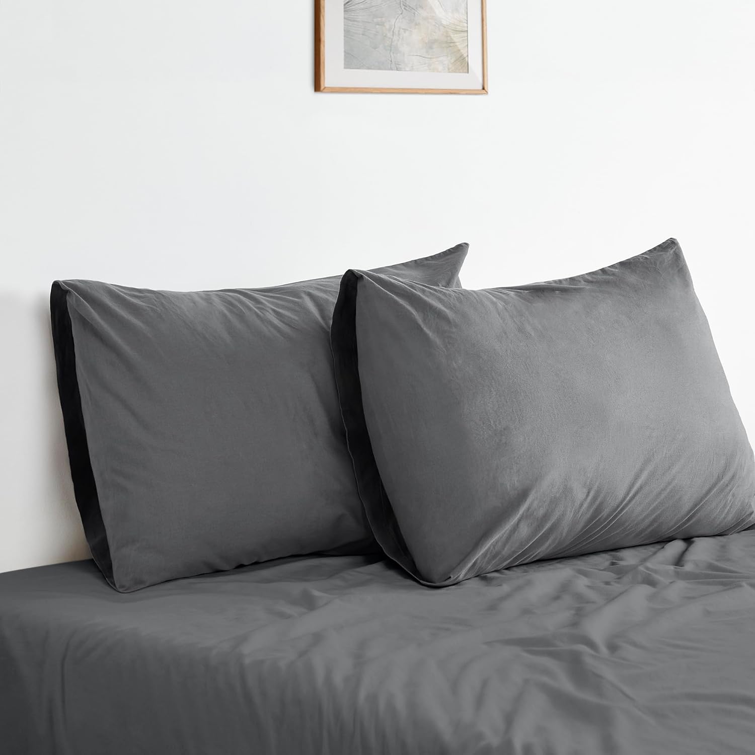 Bioweaves 100% Organic Washed Cotton Percale Weave Pillow Cases King Size GOTS Certified Queen Pillow Covers, Envelope Closure – Set of 2, Sage