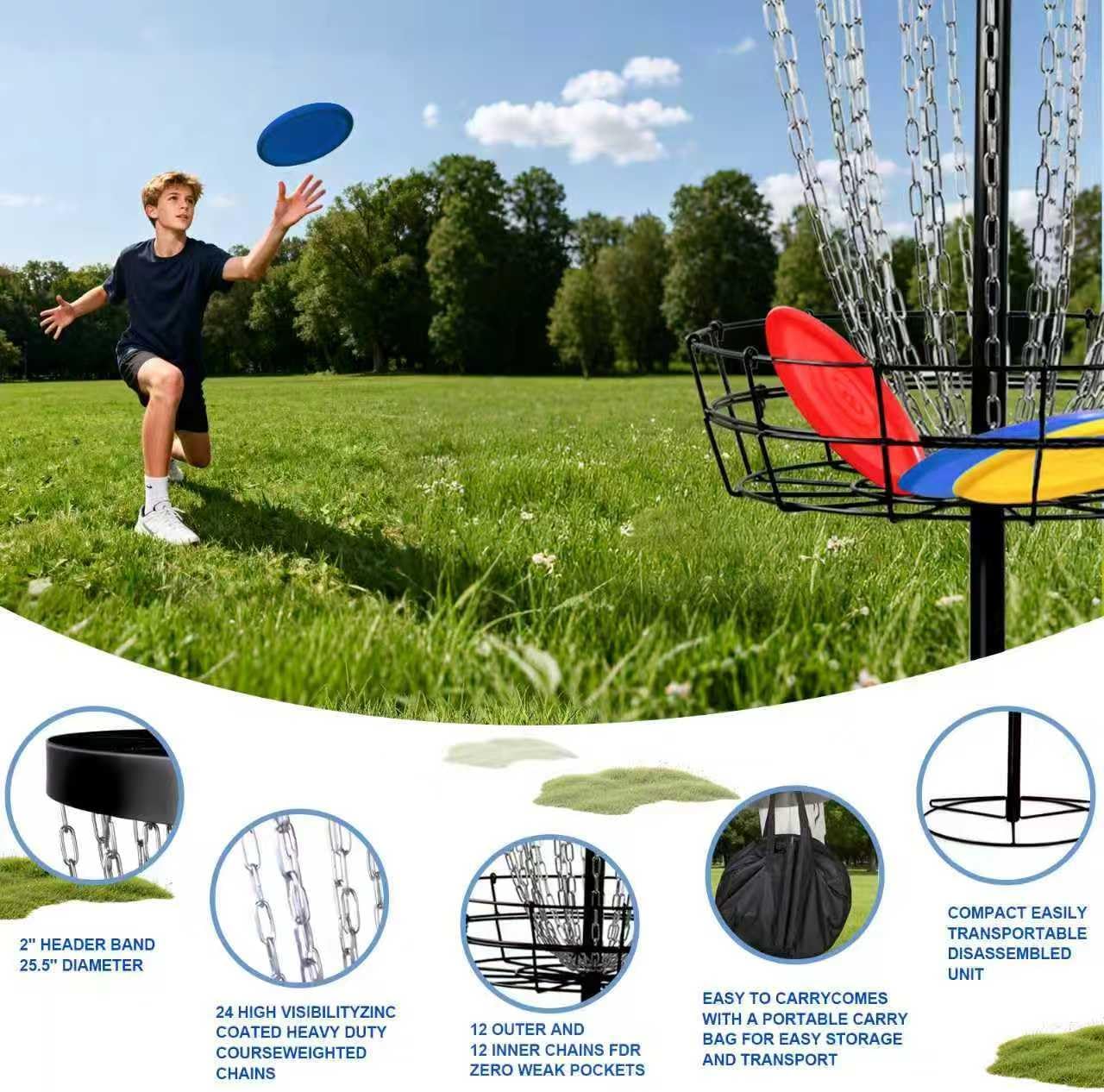 Backyard Disc Golf Basket - Portable 24-Chain Target for Outdoor Practice, Easy Setup Heavy Duty | 6 Discs + Carry Bag + Ground Stake Included | Competition-Spec Size | Rust-Resistant