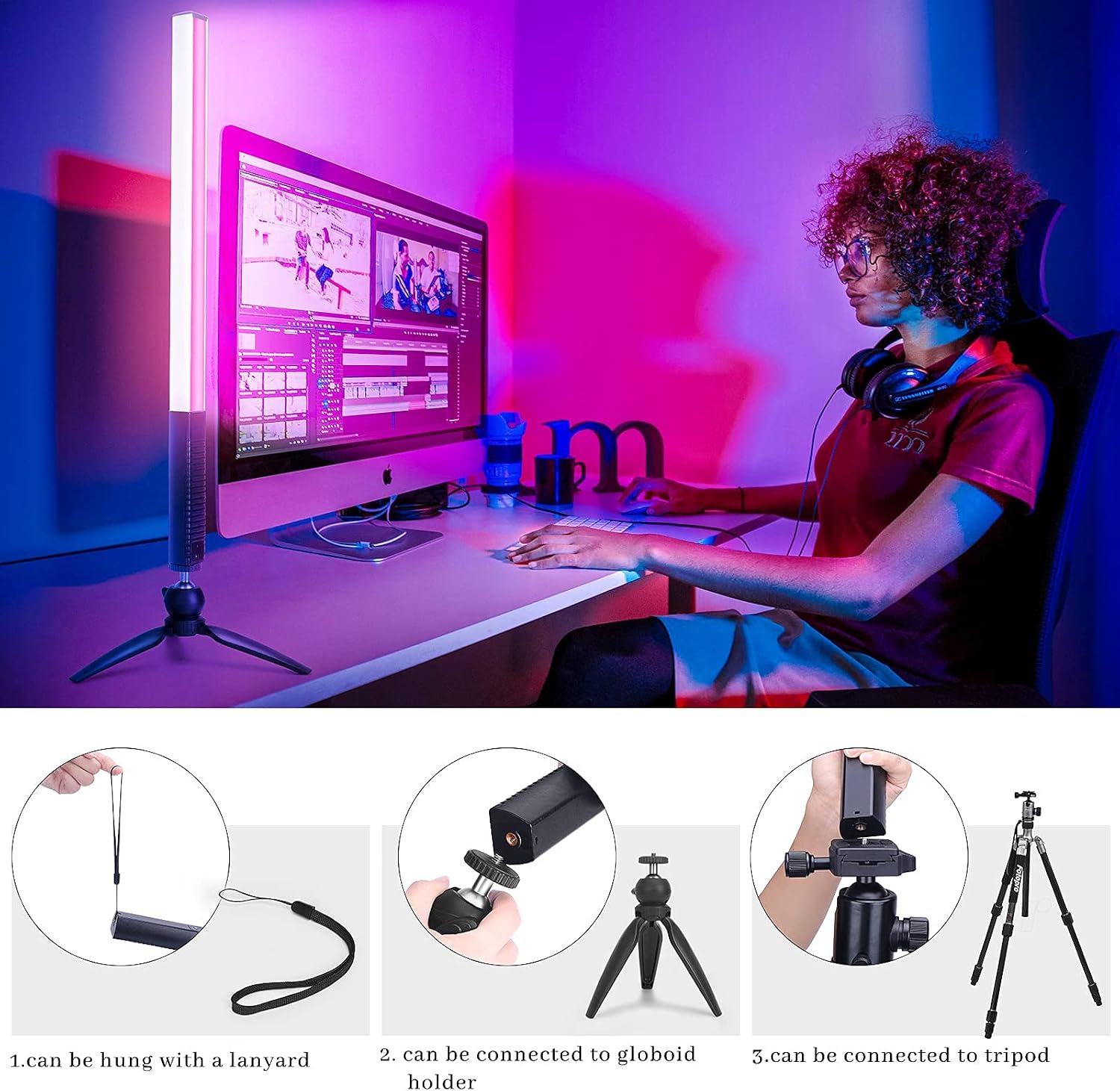 Varinha de luz portátil para fotografia de LED, luz de vídeo LED portátil luxceo 1000 lúmens CRI 95+ USB recarregável com controle remoto, bolsa de transporte, temperatura de cor ajustável