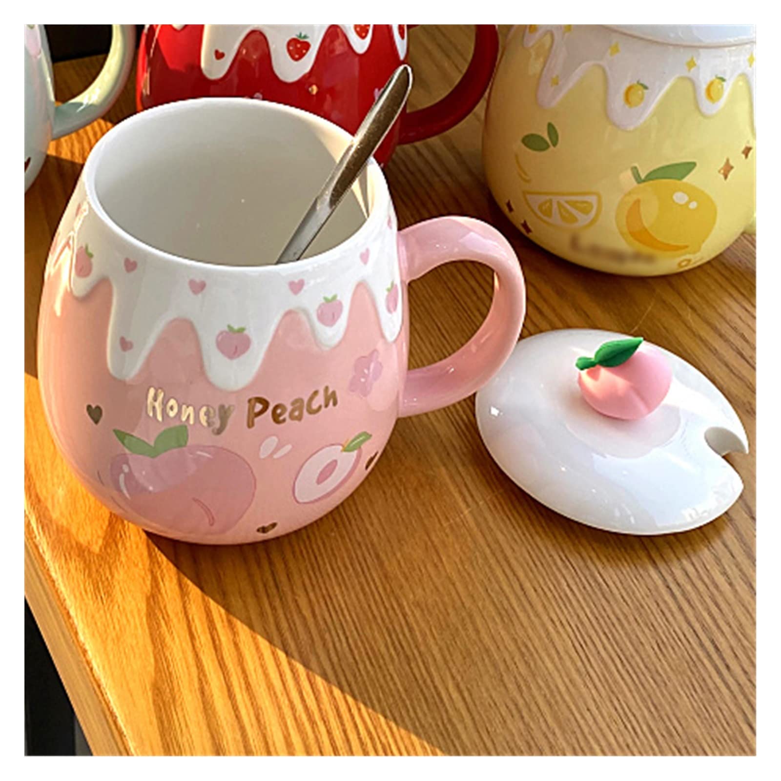 Tasse Tasses 17 oz (500 ml) ménage rose pêche en forme de tasse céramique petit déjeuner lait après-midi service à thé café hommes et femmes usage quotidien