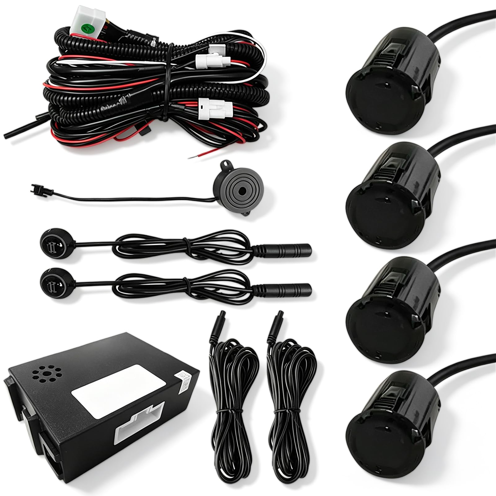Riloer Car Auto Vehicle Reverse Backup Radar System with 4 Parking Sensors, Lane Change Assist with LED Warning Lights & Buzzer, Universal Fit for 12V Cars SUVs(Black)