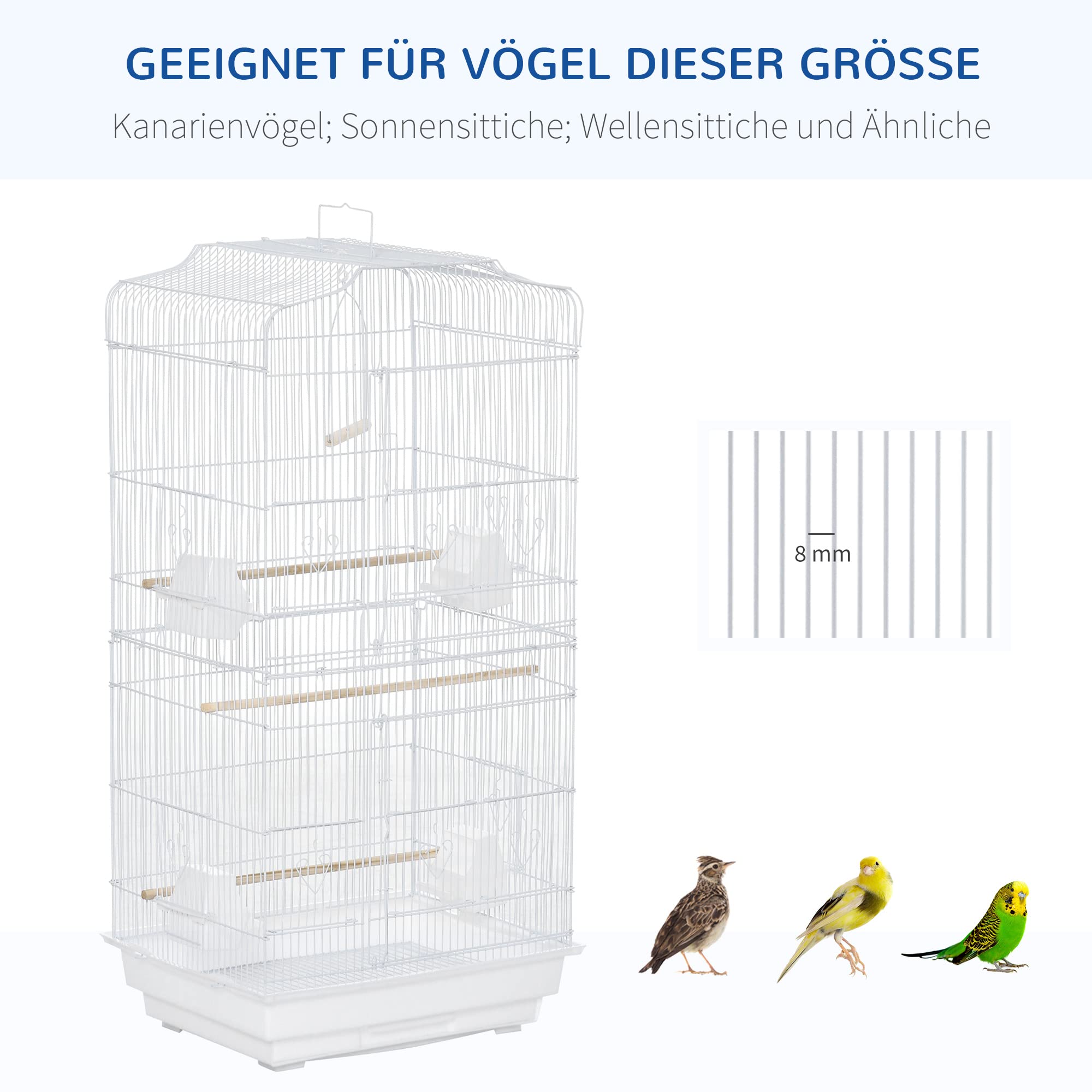 PawHut Vogelkäfig Vogelhaus Vogelvoliere Wellensittich Vogelbauer mit ausnehmbarer Bodenschale Weiß 47,5 x 36 x 91 cm