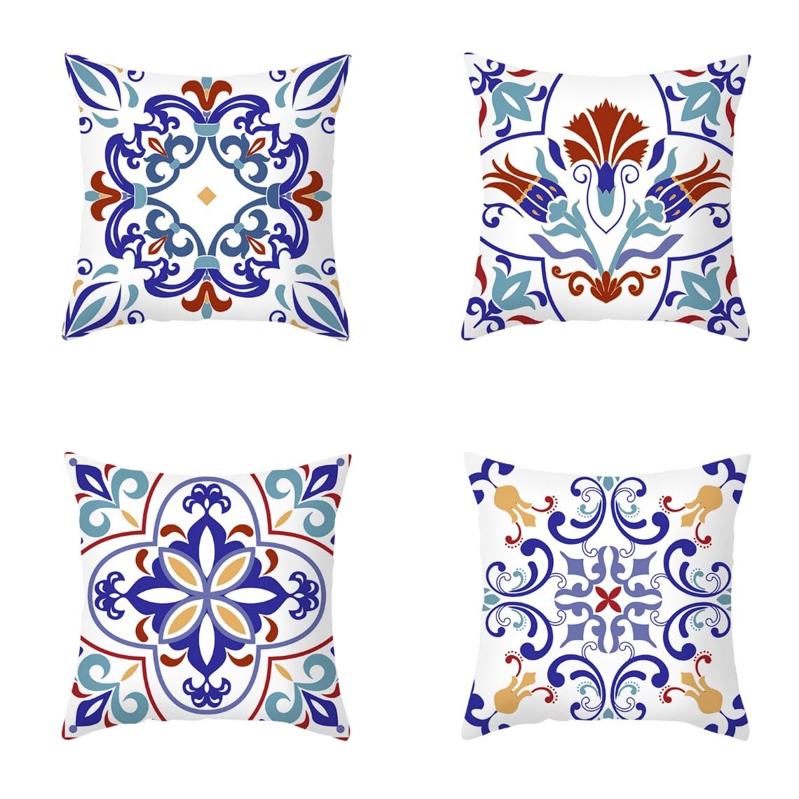 Chenlane Silk Pillow Covers Standard Cushion Backrest Ethnic Retro Pattern, Decor Sofa With Zipper Closure Private Customisation 50x50 cm, 4Pcs
