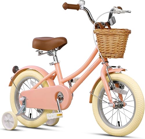 Glerc Little Molly - Bicicleta de crucero retro para niños de 2 a 13 años de edad con cesta de mimbre y ruedas de entrenamientosoporte, varios