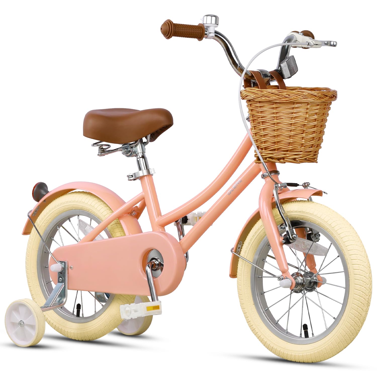 Glerc Little Molly 12-20 Inch Kids Retro Cruiser Bike for 2-13 Year Old with Wicker Basket & Training Wheels/Kickstand, Multiple Colors