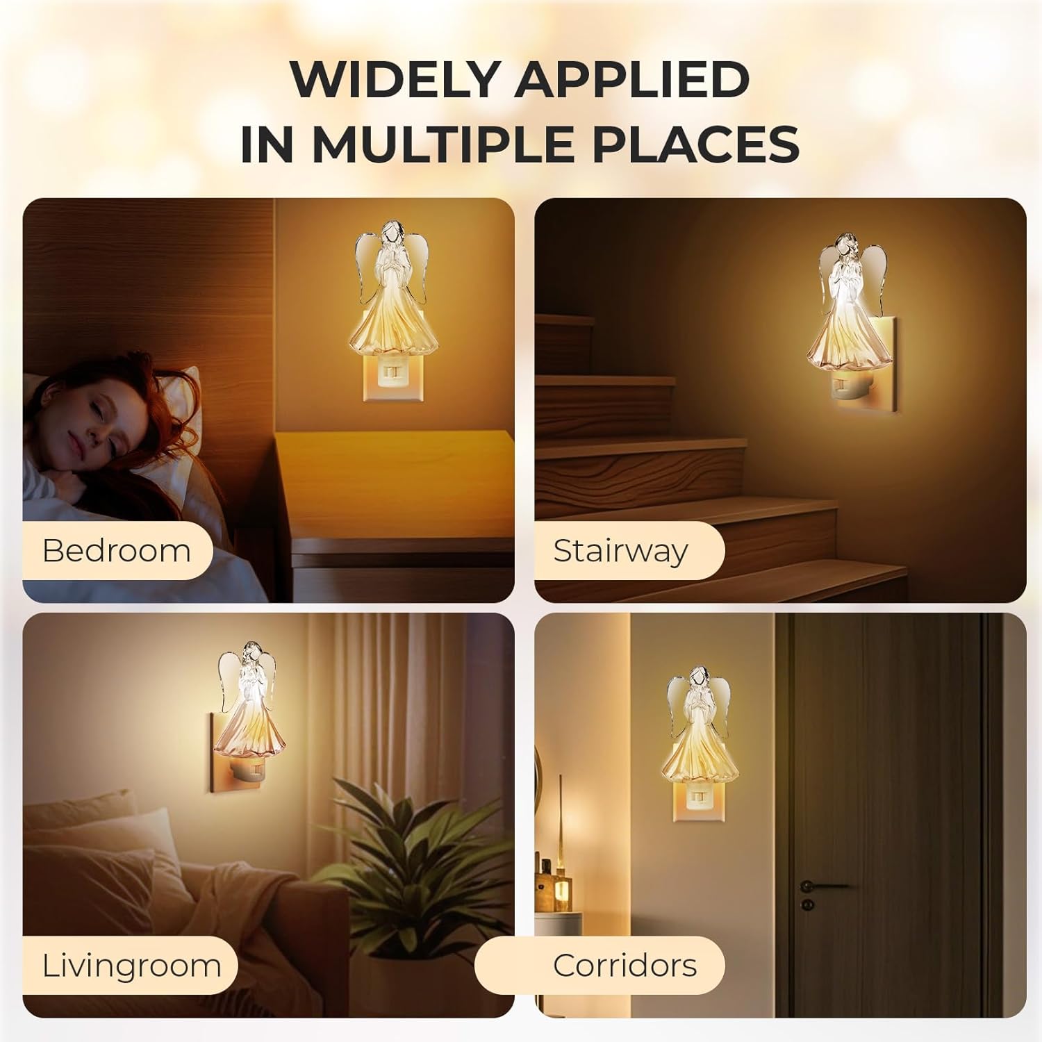 2PCS Praying Angel Night Light Plug into Wall with 5w C7 Bulb, 360 Degree Swivel Plug with ON/Off Switch Angel Night Light for Bedroom Bathroom Kitchen Hallway, Holidays Gifts for Christmas