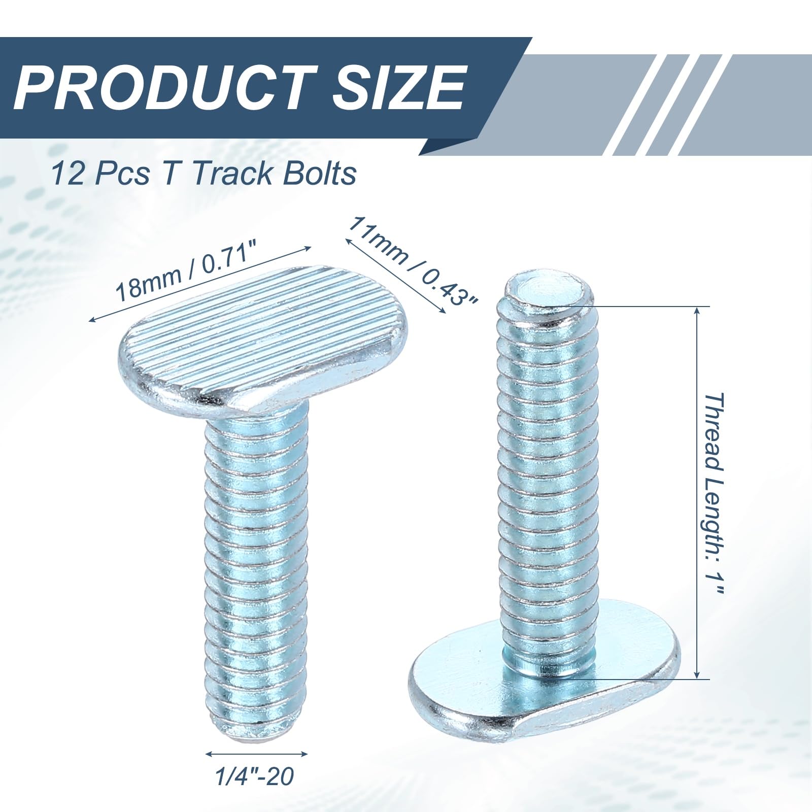 PATIKIL 1/4"-20 x 1" t Track Bolts, 12 Pack t Slot Bolts Universal for Woodworking Jigs Fixture Accessories Hardware, Silver - Image 2