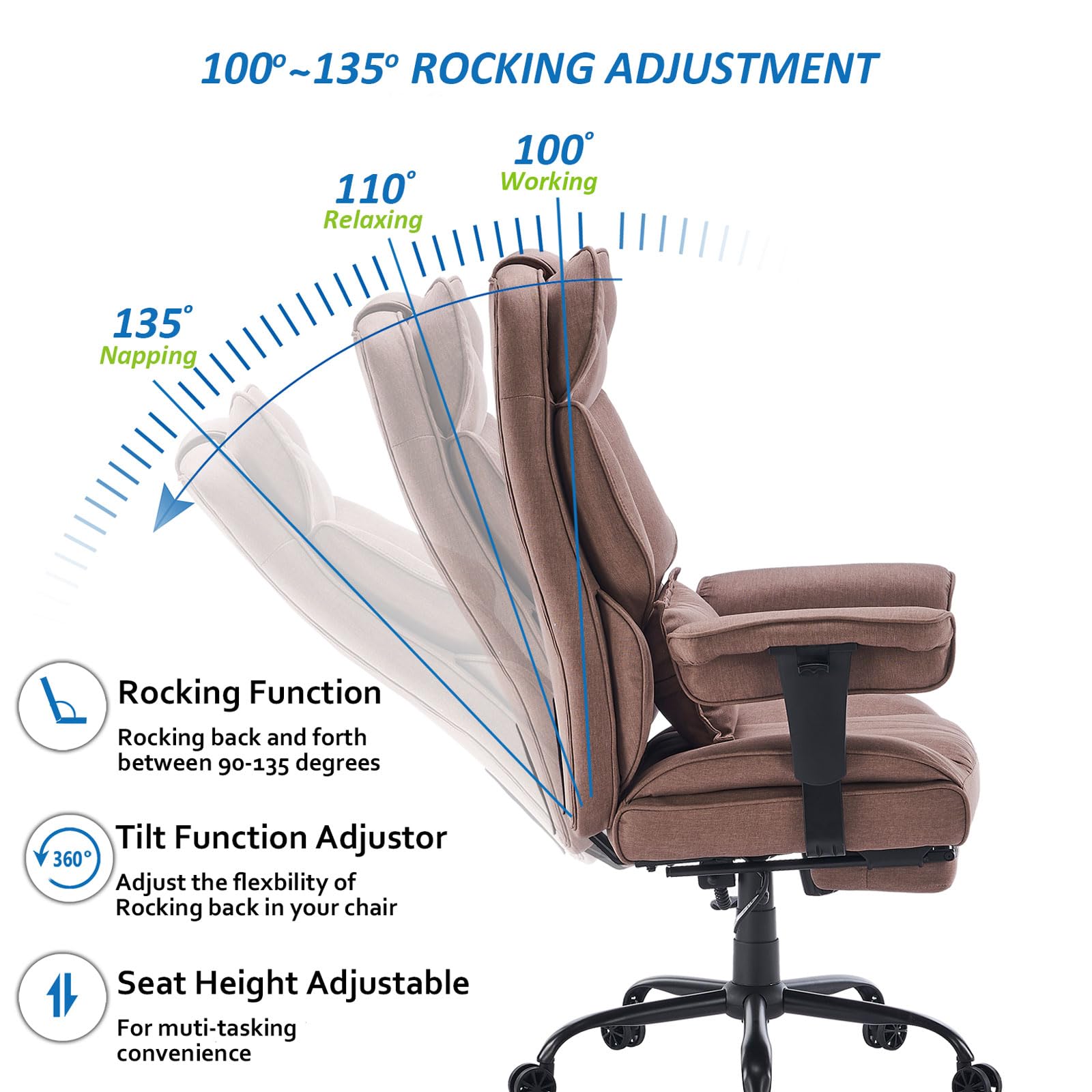 Efomao Fabric Office Chair, Big And Tall Office Chair
