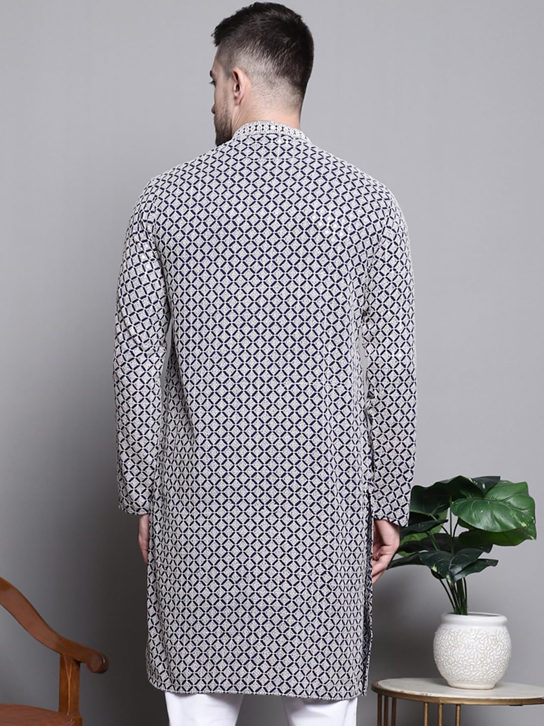 Jompers Men Sequin Embroidered Pure Cotton Kurtas (Navy, Xxl)