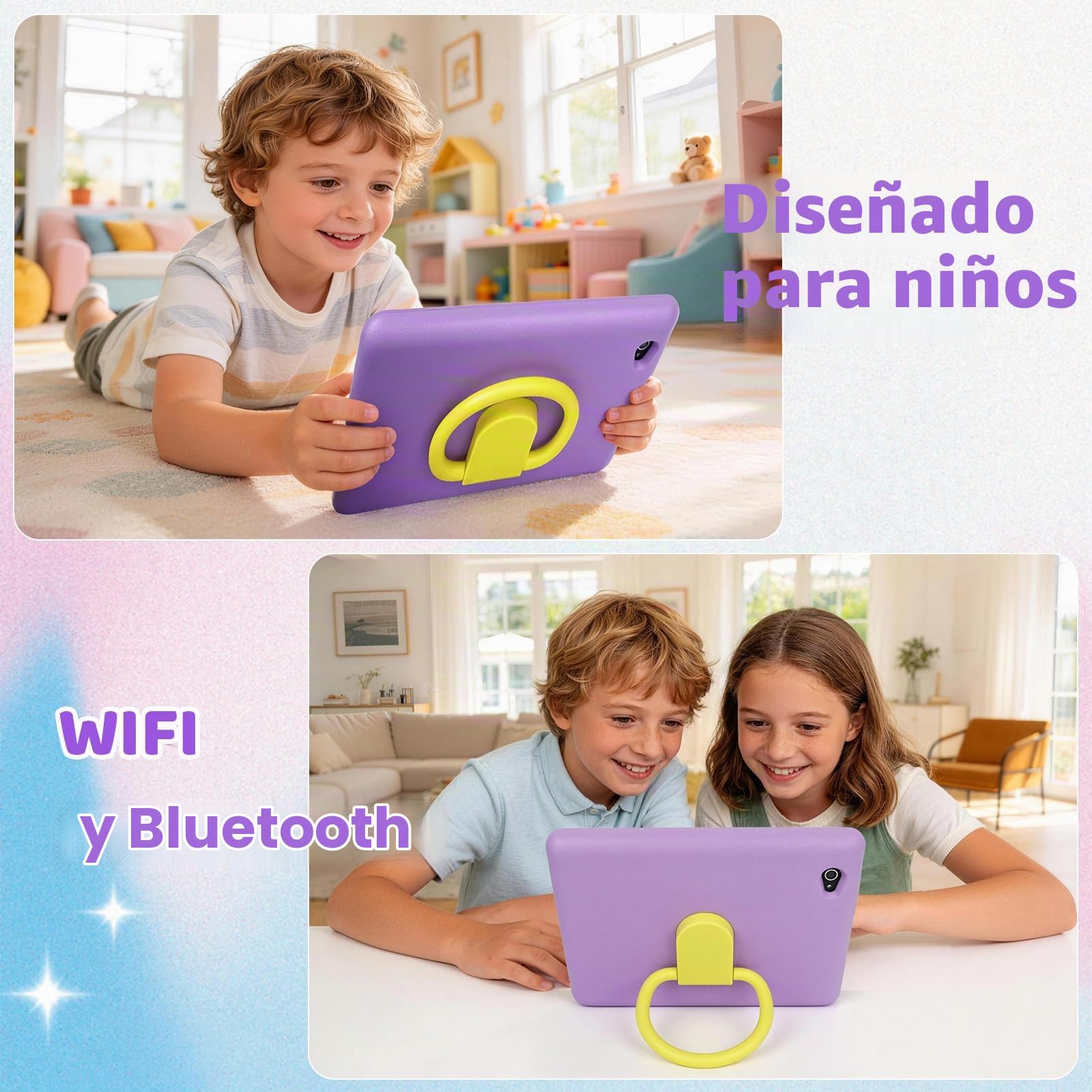 Tablet para Niños 10 Pulgadas, Tablet Infantil Android 16 Cinco Núcleos, 24GB RAM 128GB ROM, Pantalla IPS HD 1280×800, Batería 6000mAh, Control Parental, WiFi 6 Bluetooth (Morado)