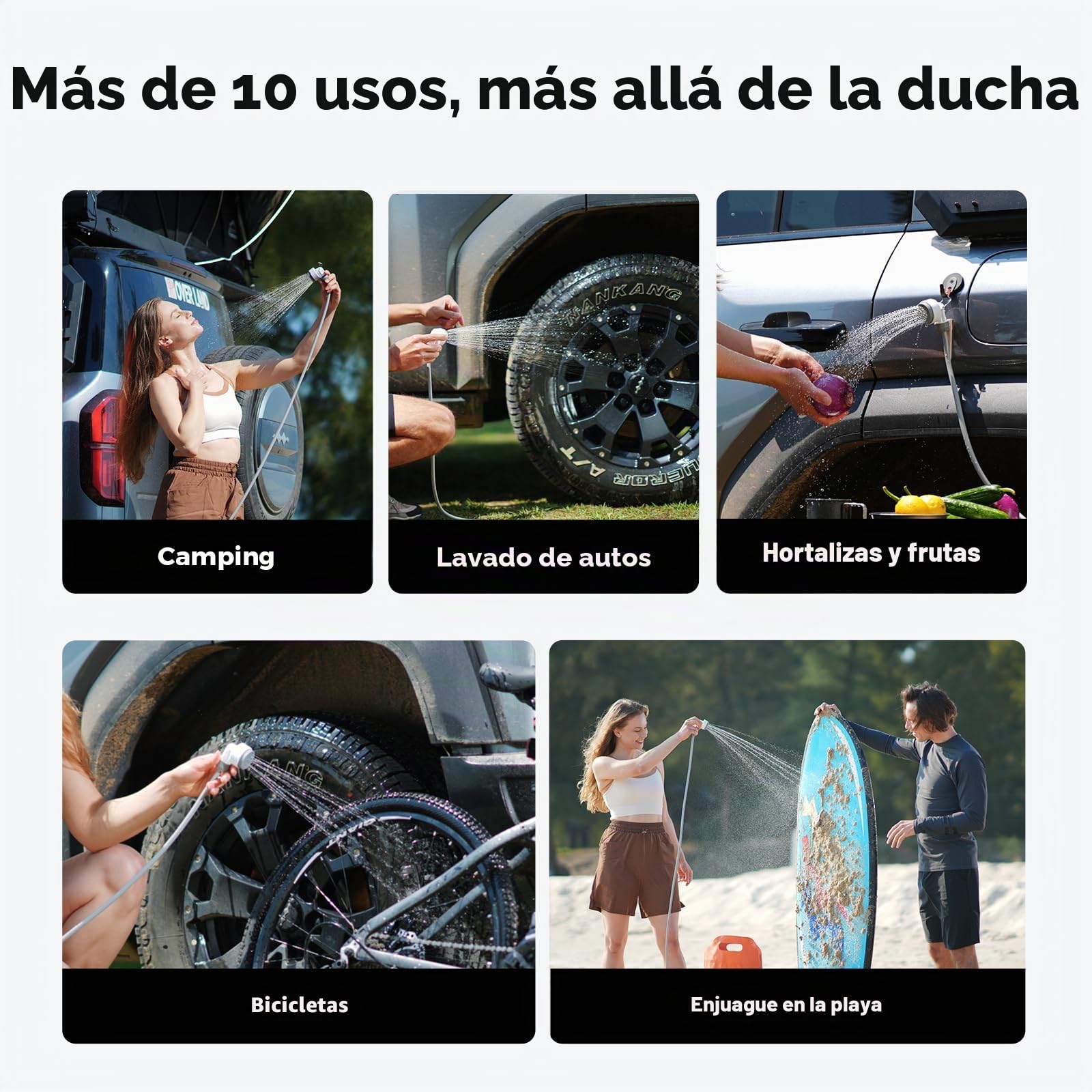 FLEXTAILGEAR Tiny Shower - Ducha portátil de camping con bomba, manguera de 2,2 m, carga USB-C y dos modos de flujo de ahorro de agua, para jardín, viajes, playa y mascotas