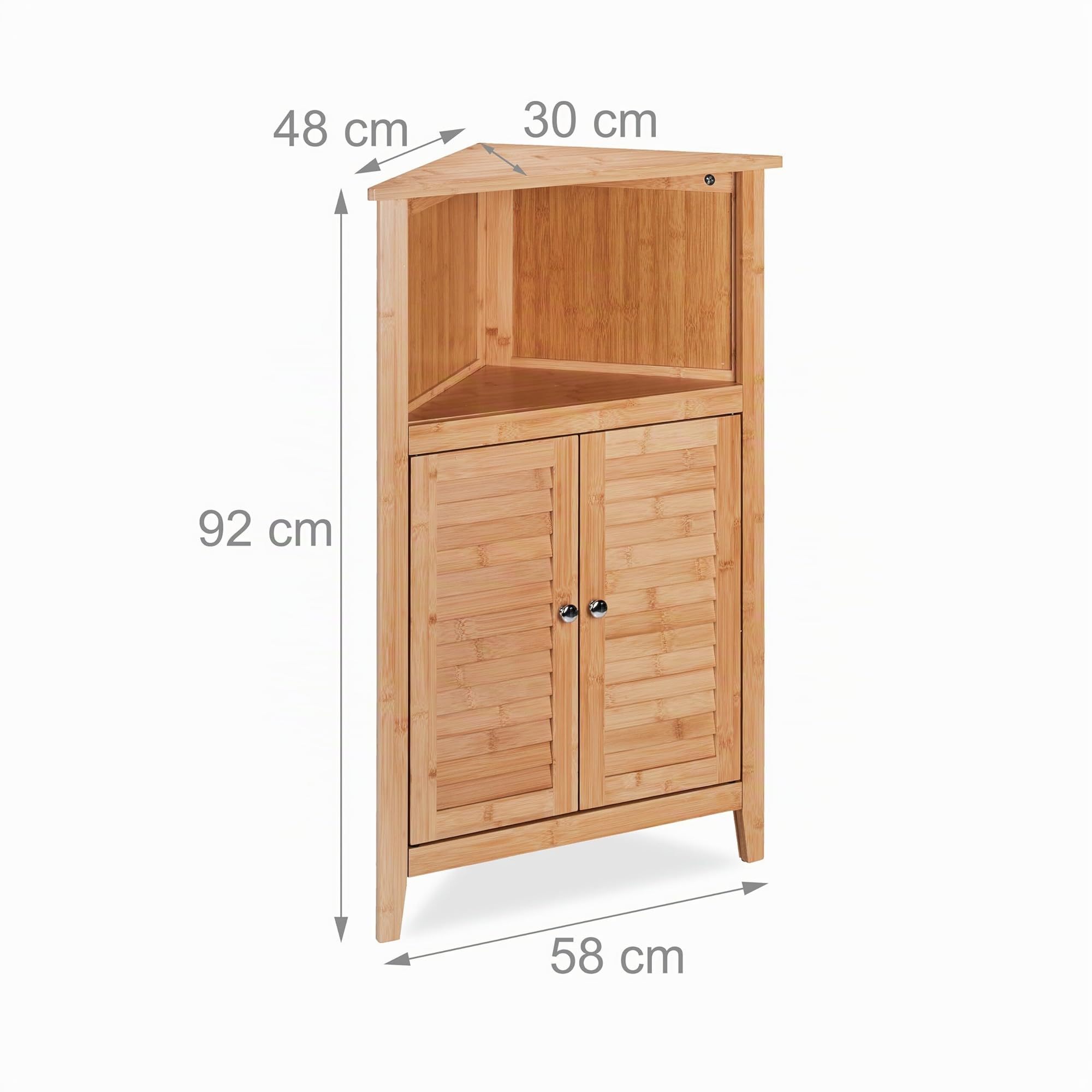 Relaxdays Mobile Angolare Bagno, Armadietto in bambù da Terra, HLP: 92x58x30 cm, Mobiletto a 2 Ante da Cucina, Marrone