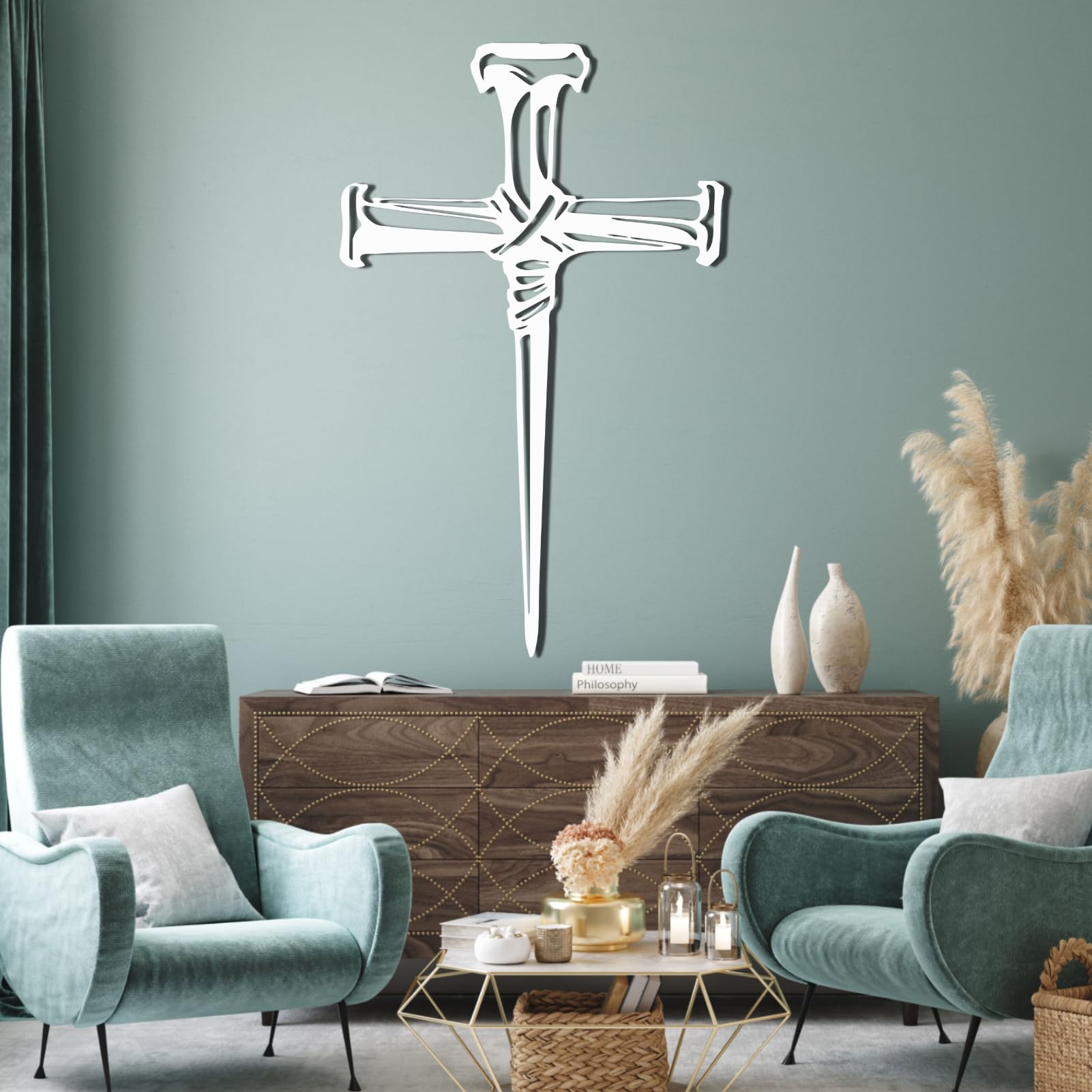Metalowy czarny krzyż religijny, dekoracja ścienna z metalowym kościołem wiary, duchowa dekoracja wnętrz do salonu, sypialni, korytarza i schodów, naturalny wystrój domu (czarny, 30x48 cali)