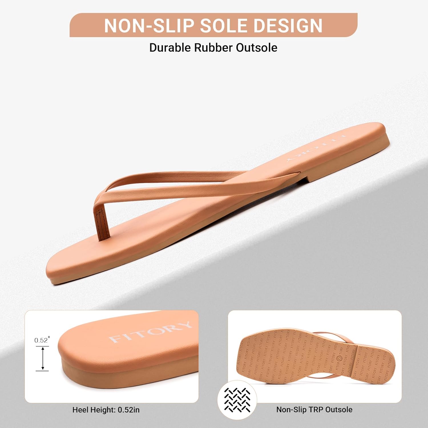 FITORY Womens Flip Flops, Square Open Toe Leather Thong Sandals, Comfortable and Dressy Flat Slides on Summer 2026 for Casual Walking Size 6-11 - Image 5