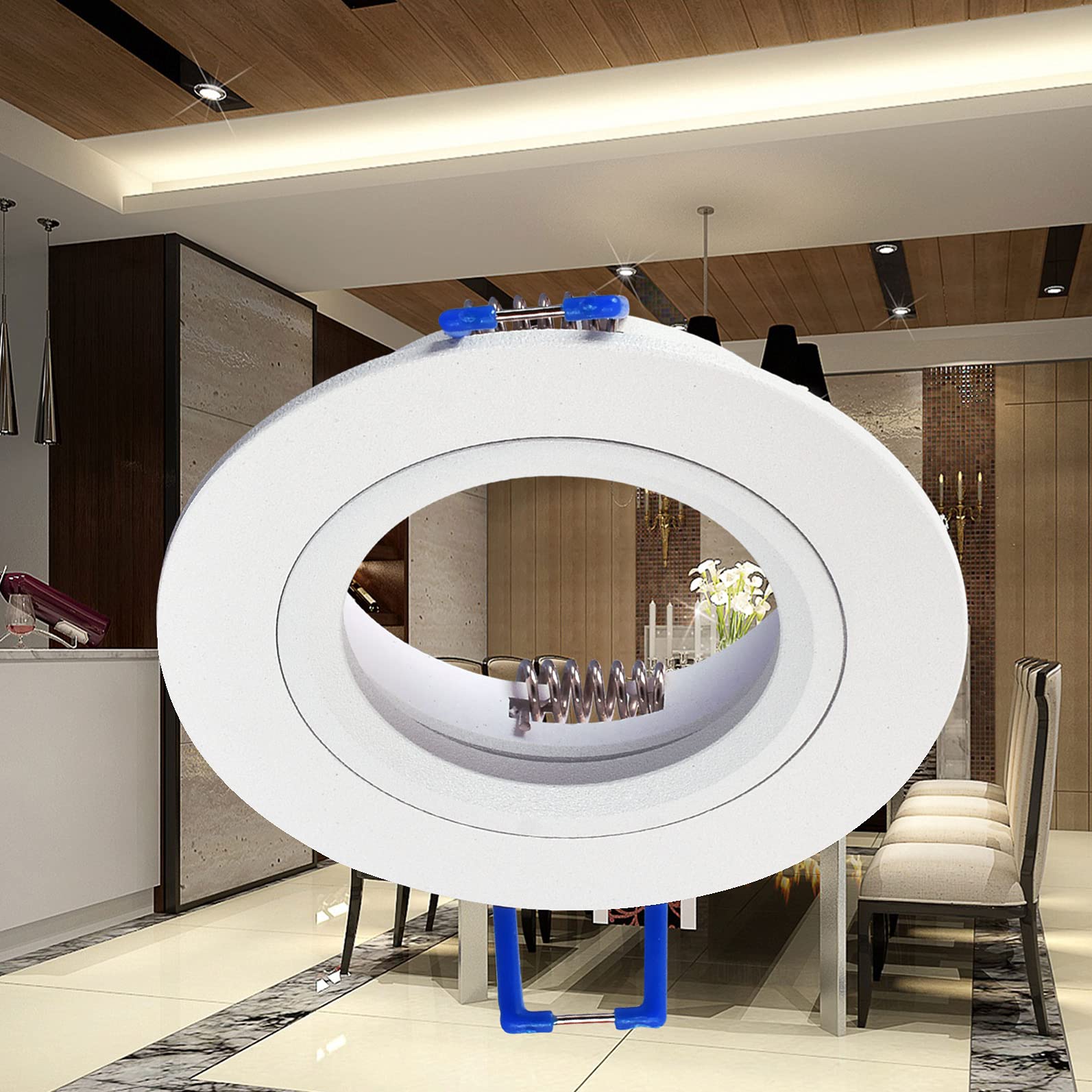 50x Hochwertiger Einbaustrahler weiß für MR16 LED leuchtmittel + GU10 Fassung 230V rund Einbauleuchte Einbauspot Rahmen Rostfrei Deckenspot Strahler Spot 5105-WH