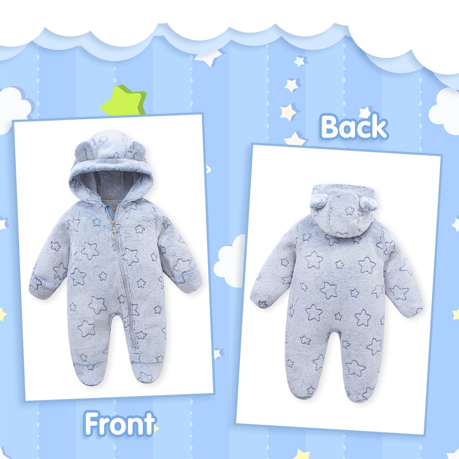 Combinaison de Neige d'Hiver pour Nouveau-né Bébé avec Oreilles d'Ours en Grenouillère à Capuche pour Tout-petit Motif Vêtements d'Extérieur Manteaux