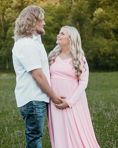 Miniatura 6 de Saslax - Vestido de noche de maternidad con hombros descubiertos, corte de medio círculo, para baby shower, fotos