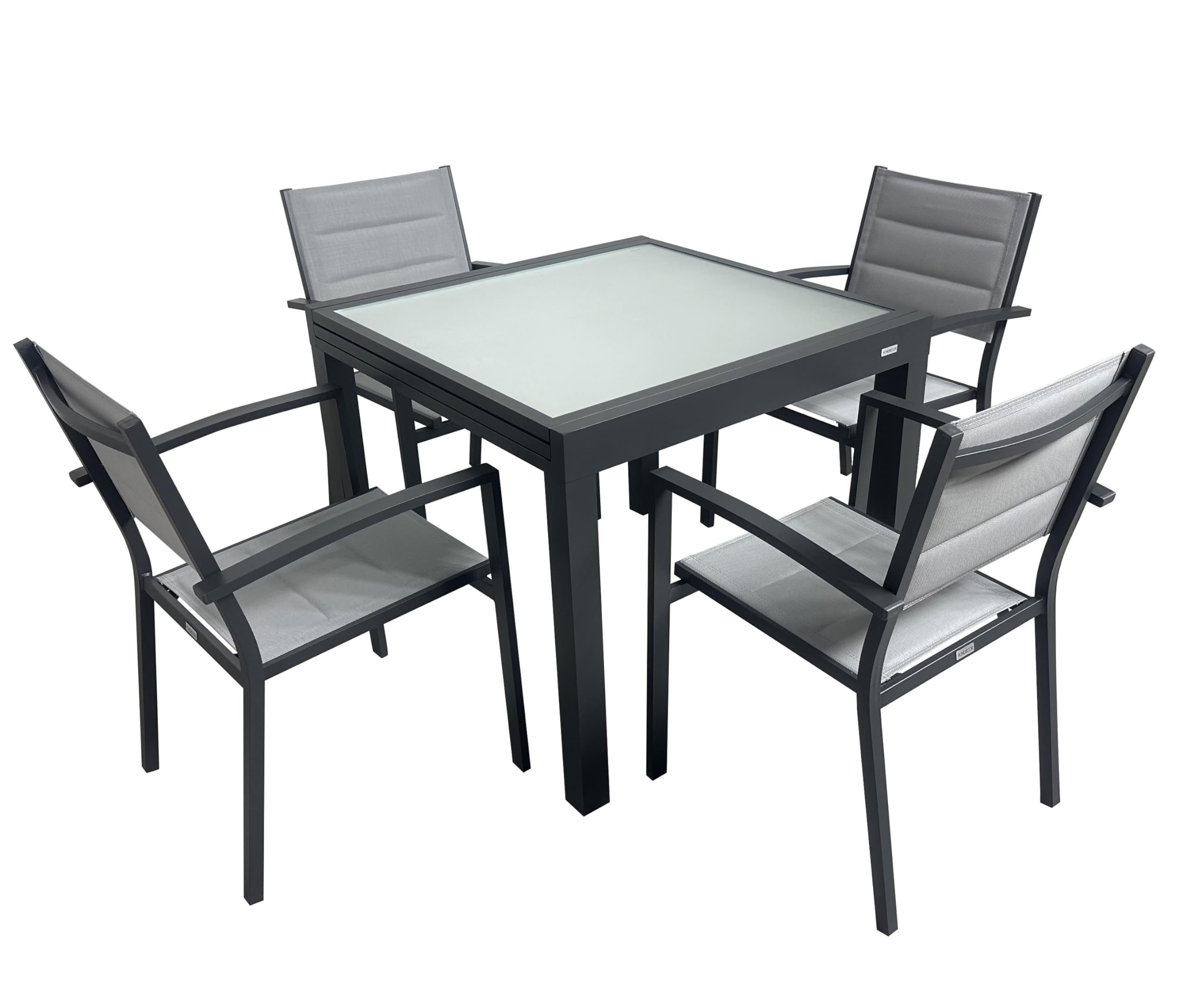 MOMMAHOME® Set Mesa Extensible y 4 sillas terraza, Conjunto Muebles Jardín Exterior 5 Piezas, Estructura de Aluminio, Mesa y Sillas Terraza Impermeables, Resistentes a Exterior (Gris Antracita)