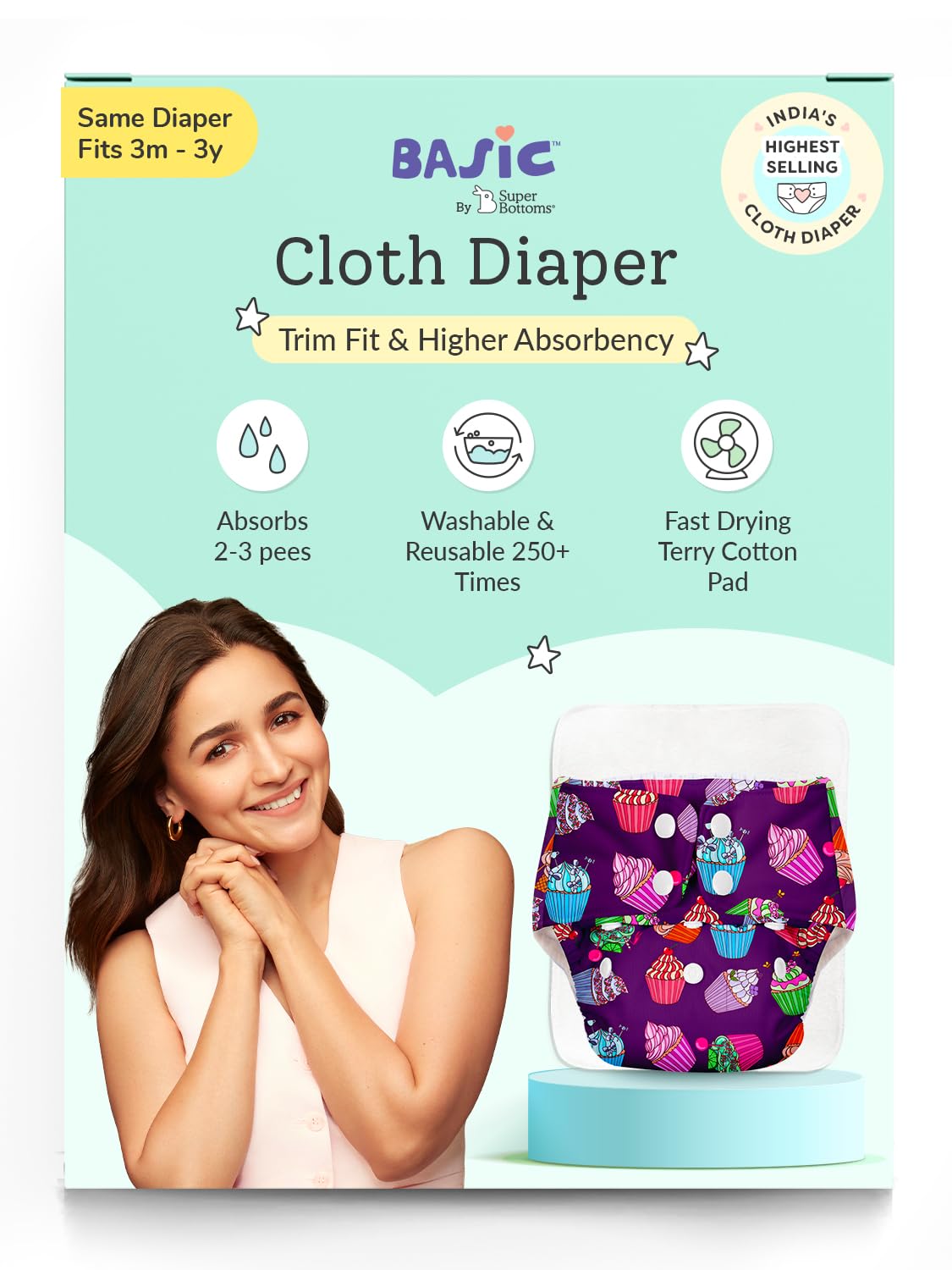 BASIC Cloth Diapers for Babies l New Trimmer Version l Adjustable & Washable Cotton Diaper l Rash Free Reusable Diaper for New Born Baby l Comes with a Quick Dry Pad l 3M - 3Y | 5-17kgs-image-49