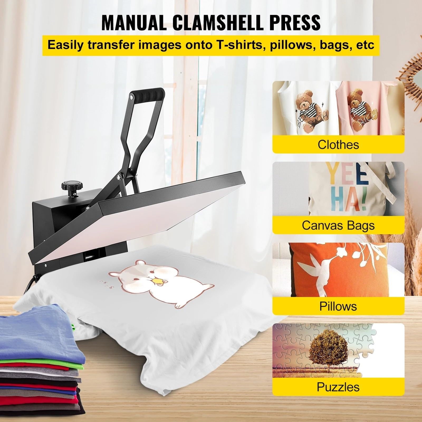 CSDASW Macchina for pressa a caldo, stampante a sublimazione, trasferimento manuale a conchiglia su cuscino for maglietta fai da te Dispositivo di etichettatura(Black 16in x 24in)
