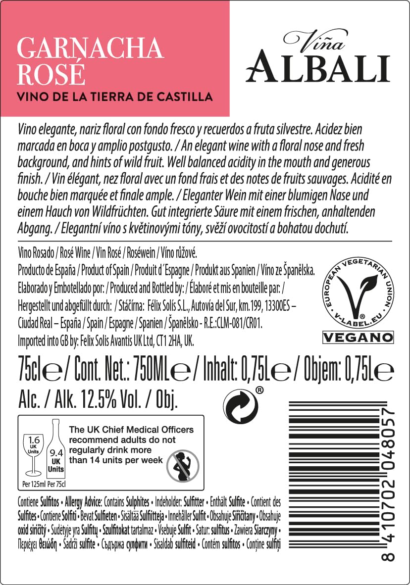 Viña Albali Vino Garnacha Rosé, Paquete de 6 x 750 ml - Total: 4500 ml
